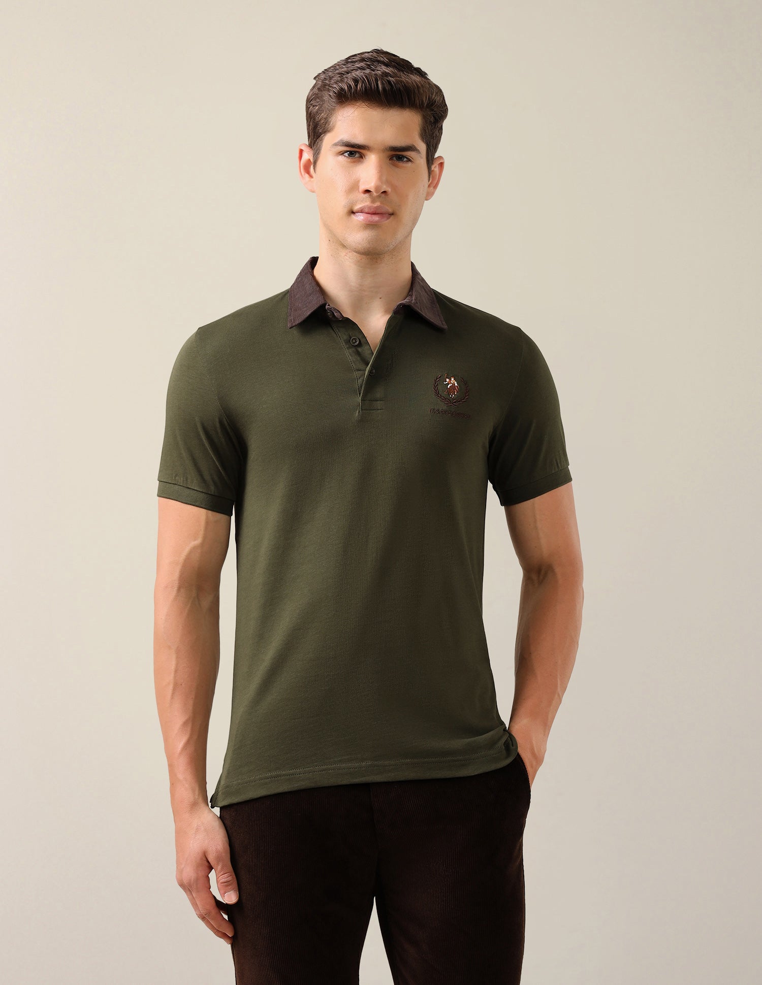 Solid Slim Fit Polo Shirt Olive - U.S. Polo Assn. India | Large