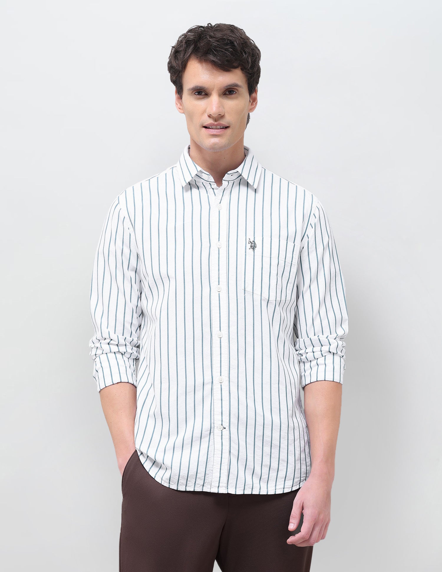 Vertical Striped Tailored Fit Shirt White - U.S. Polo Assn. India | Large