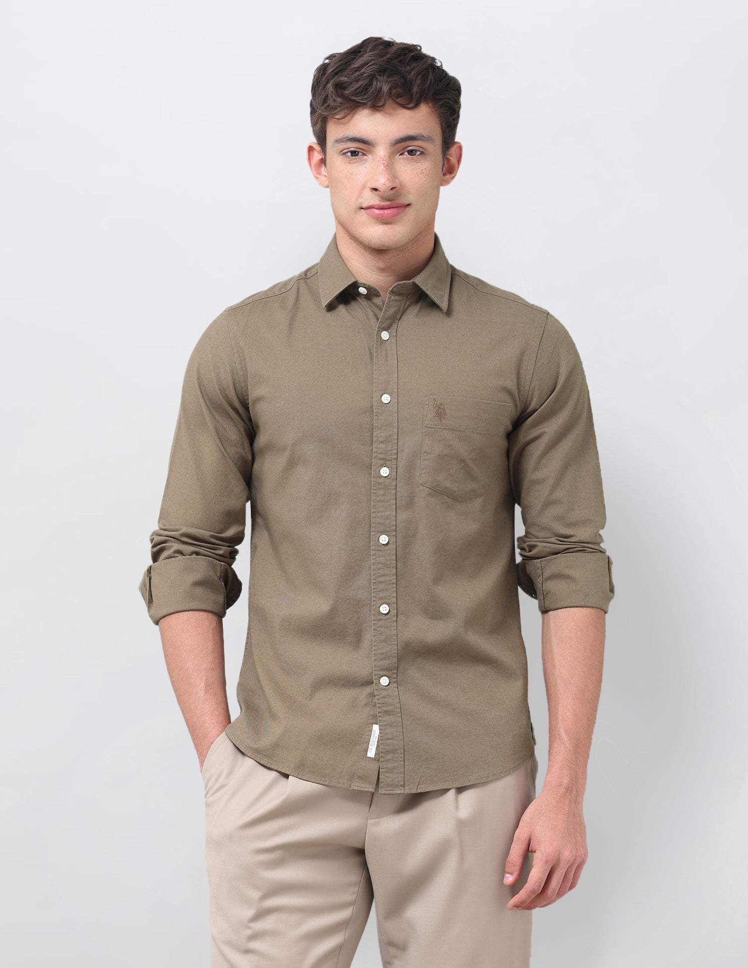 Tailored Fit Oxford Shirt Light Khaki - U.S. Polo Assn. India | Large