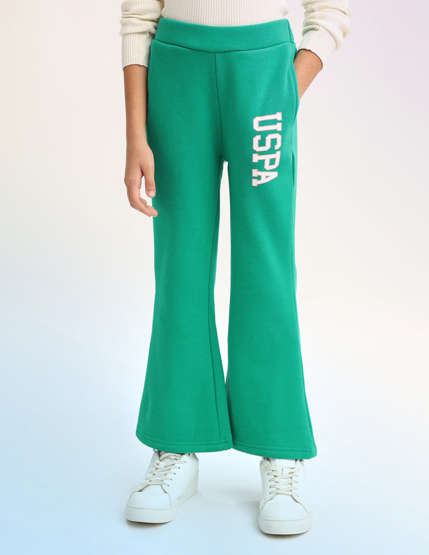 Girls Solid Regular Fit Flared Track Pants Green - U.S. POLO ASSN. | Large