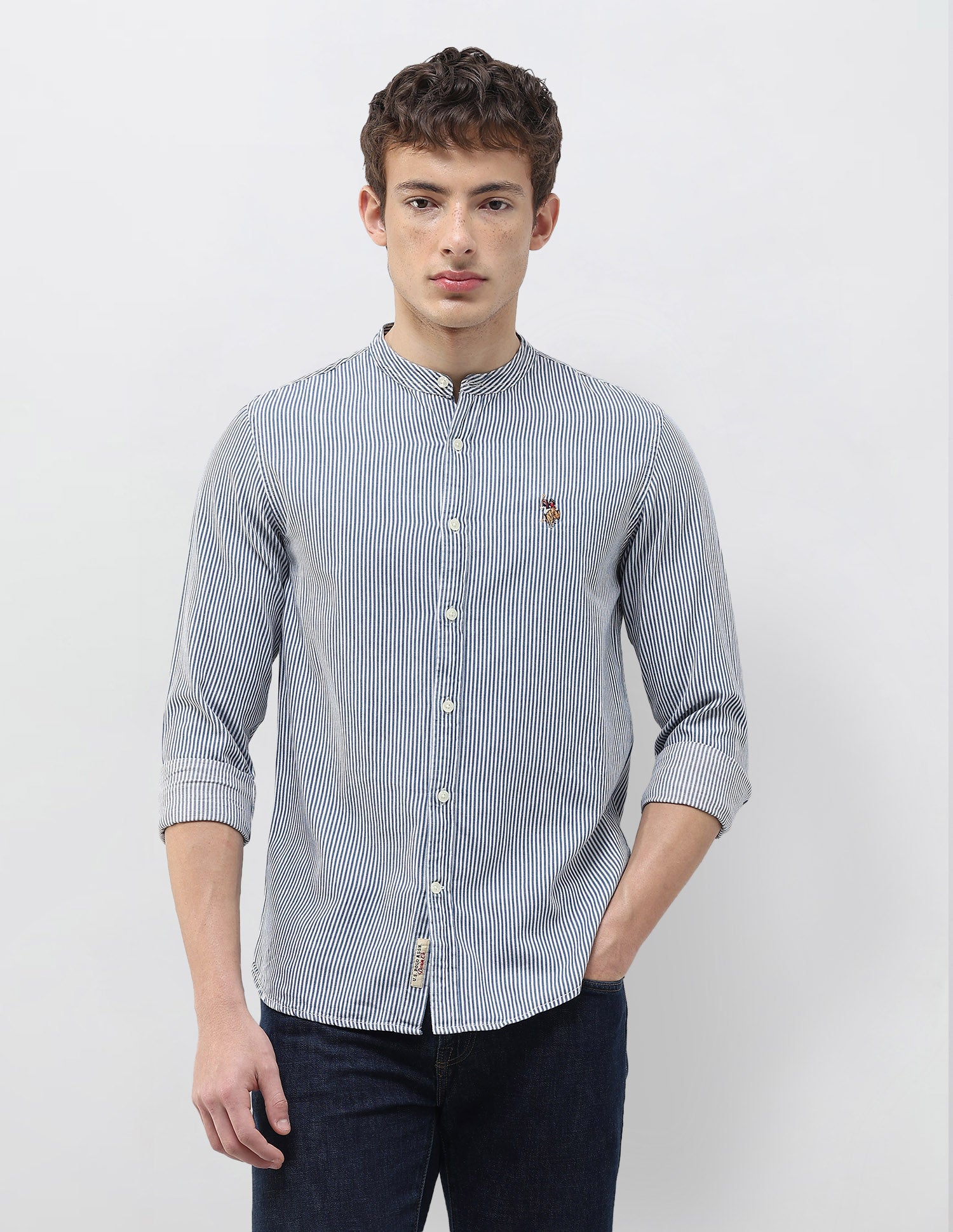 Vertical Striped Regular Fit Shirt Dark Indigo - U.S. Polo Assn. India | Large