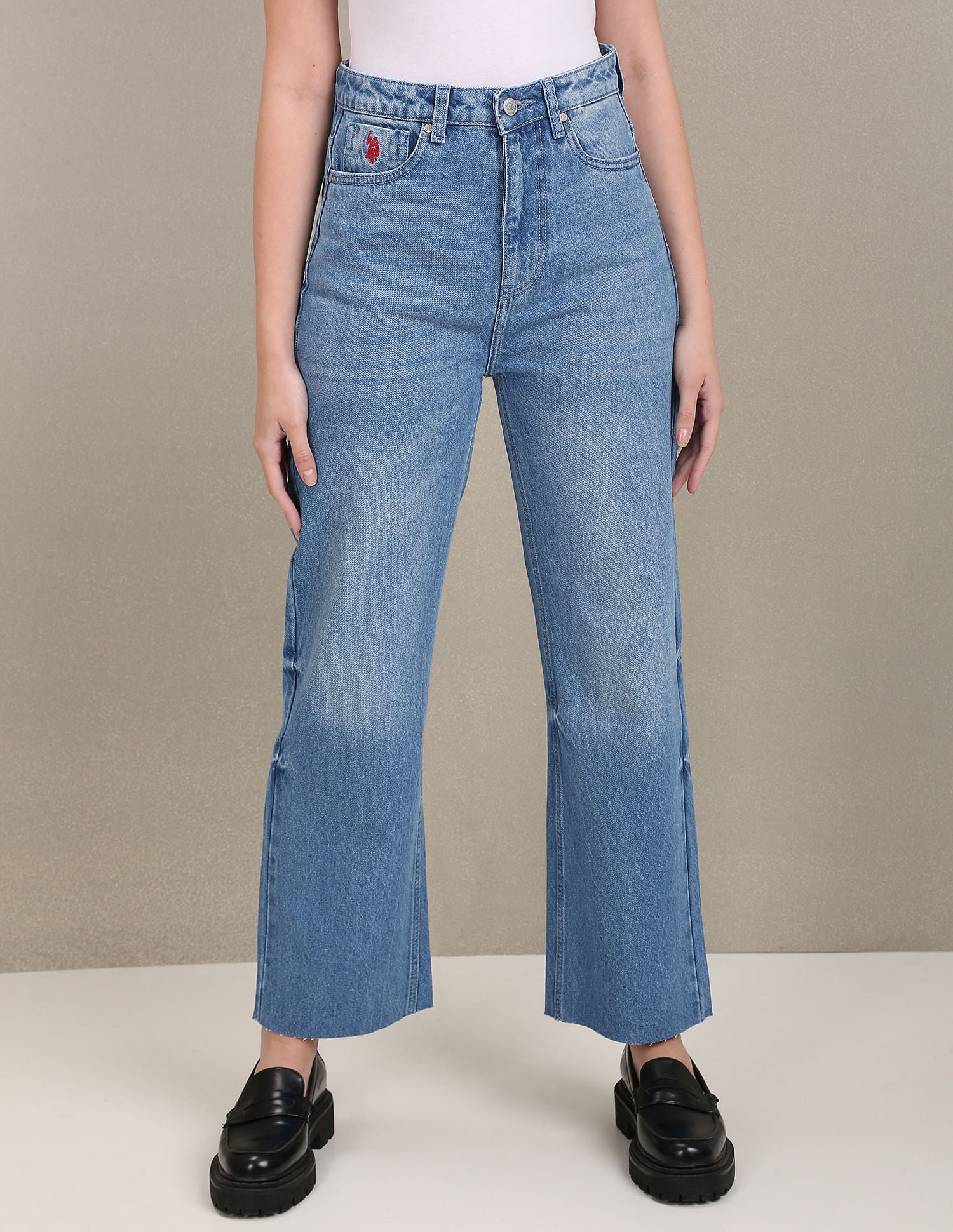 Stone Wash Wide Leg Jeans Blue - U.S. Polo Assn. India | Large