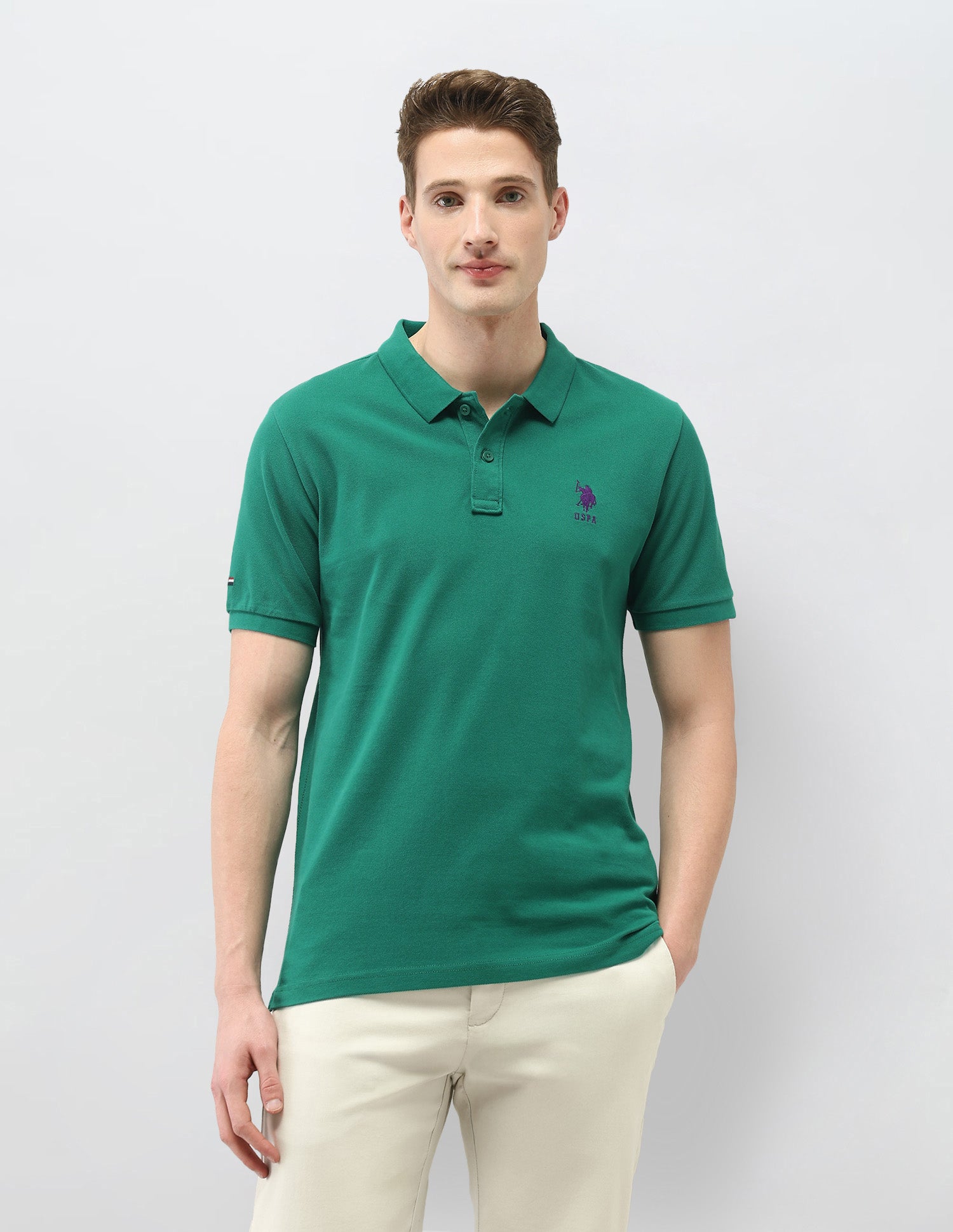 Solid Slim Fit Polo Shirt Green - U.S. Polo Assn. India | Large