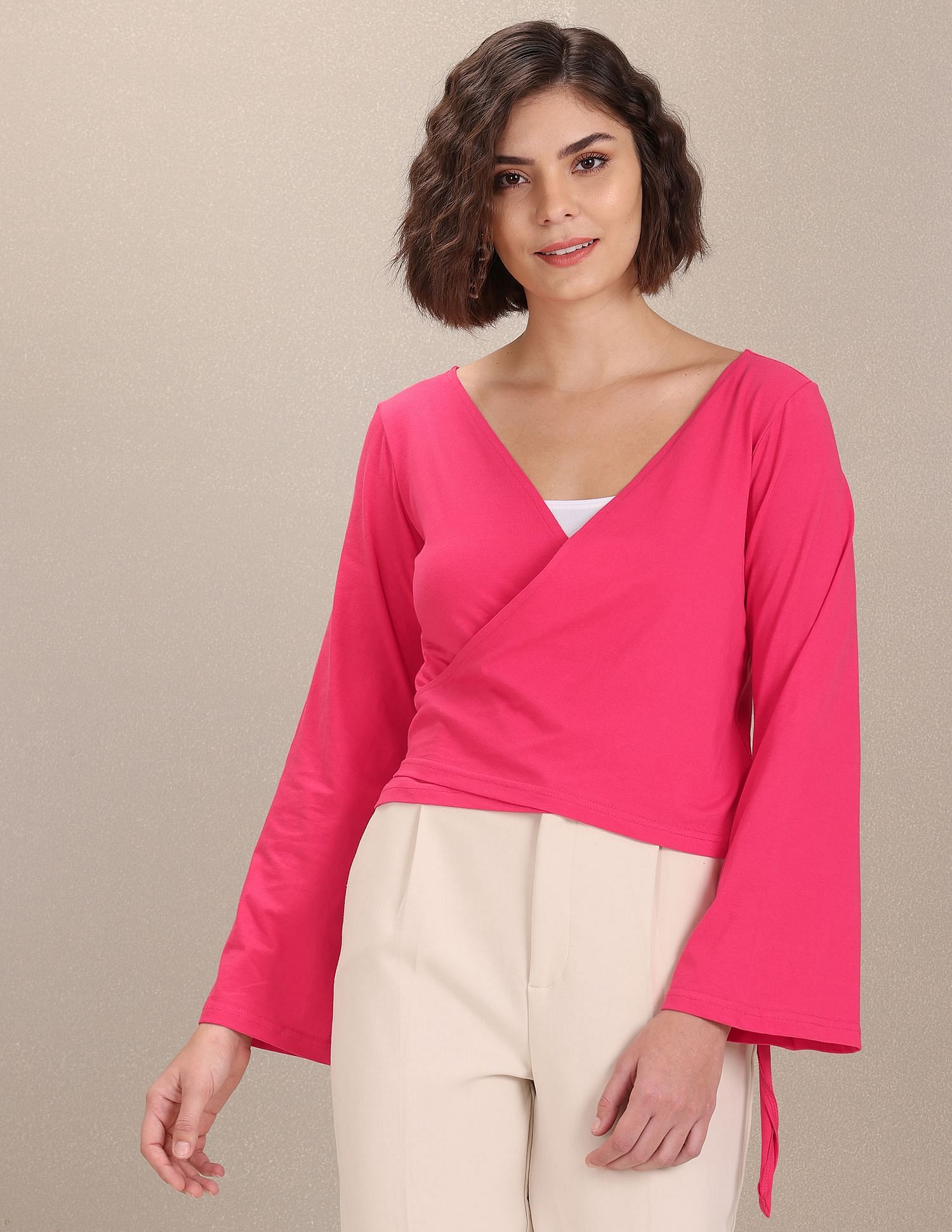 Wrap Around Solid Knit Top Fuchsia - U.S. Polo Assn. India | Large