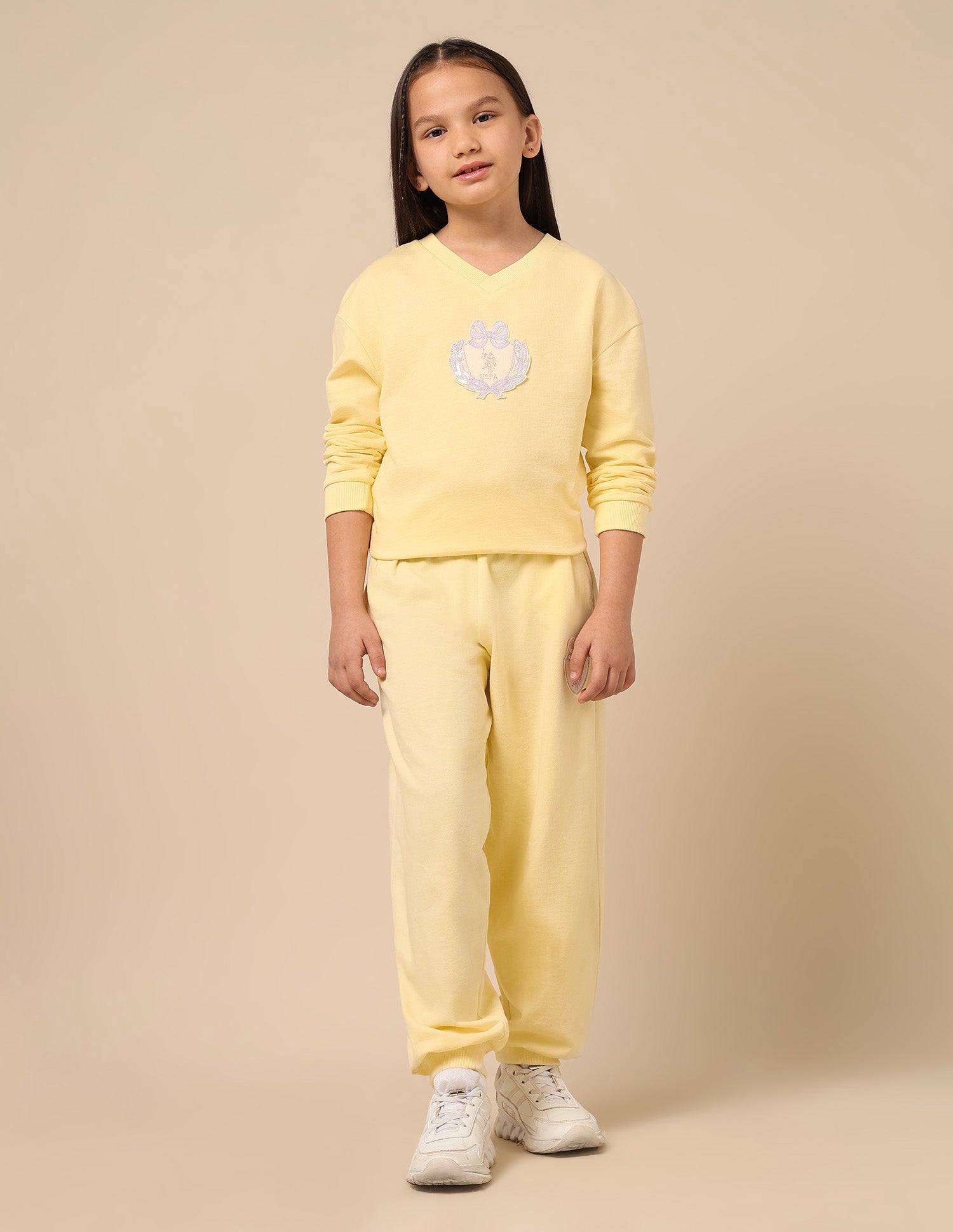 Girls Mid Rise Regular Fit Joggers Light Yellow - U.S. POLO ASSN. | Large