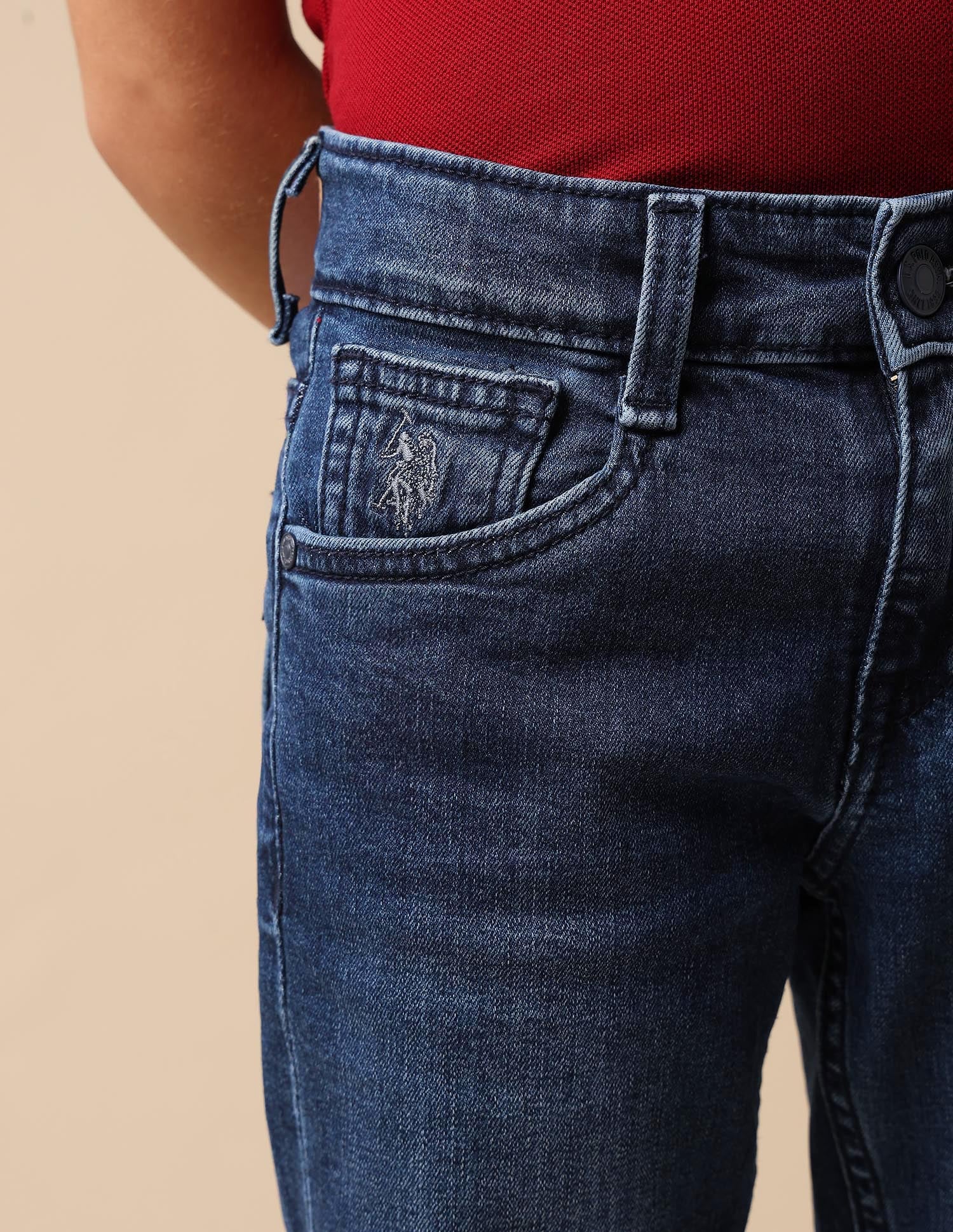 Boys Stone Washed Relaxed Fit Jeans Dark Blue - U.S. POLO ASSN. | Large