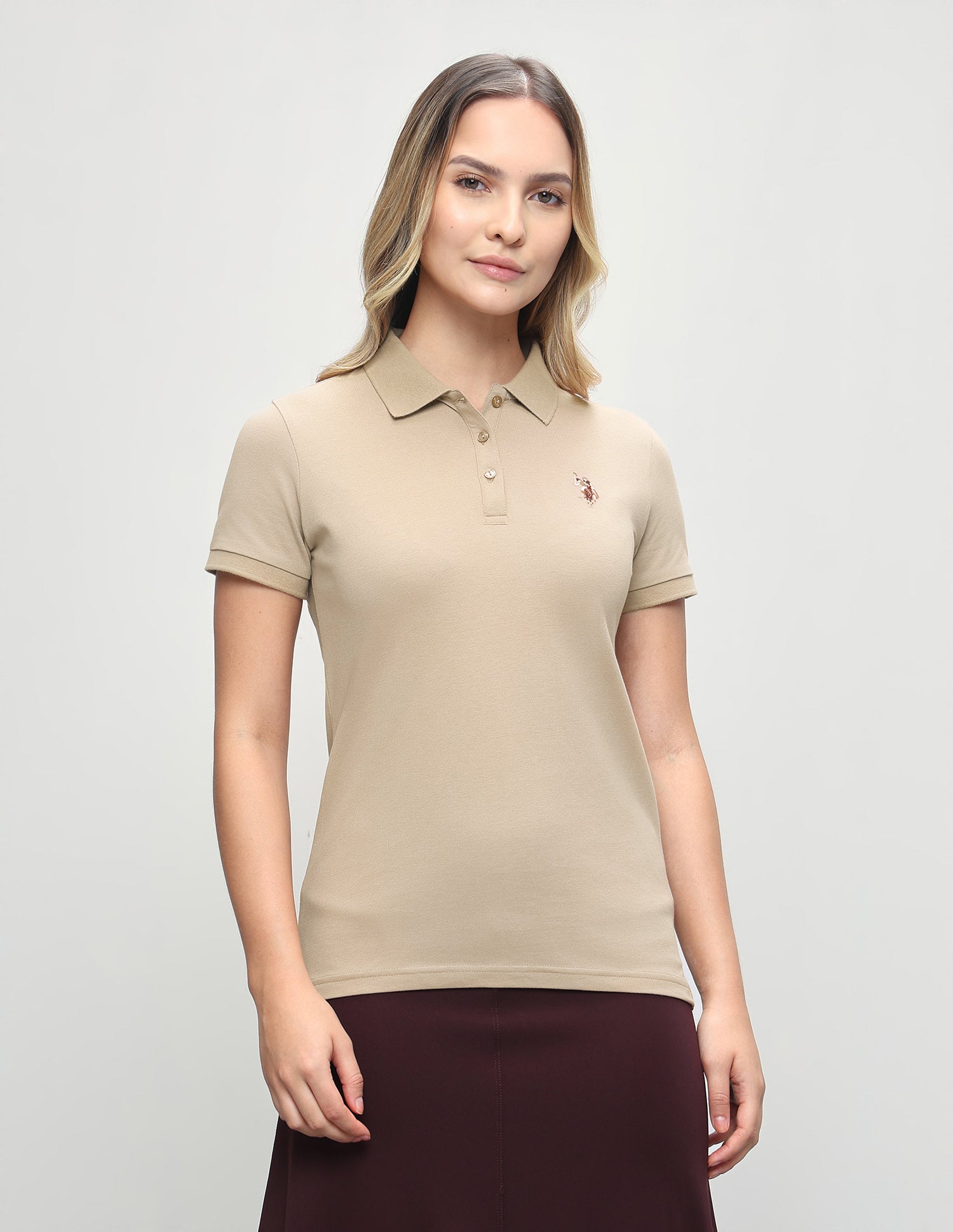 Solid Regular Fit Polo Shirt Beige - U.S. Polo Assn. India | Large