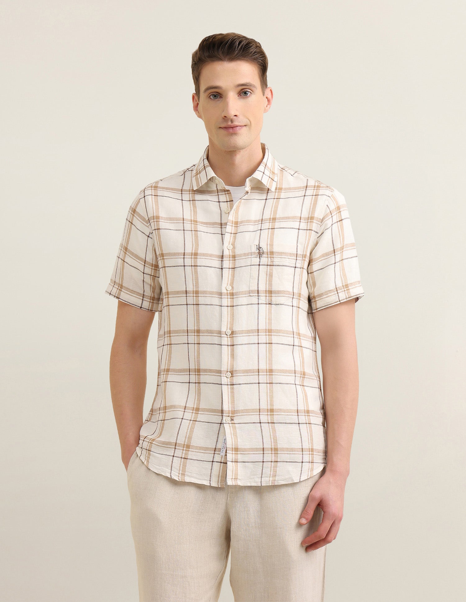 Windowpane Checked Sotogrande Shirt Ivory - U.S. Polo Assn. India | Large