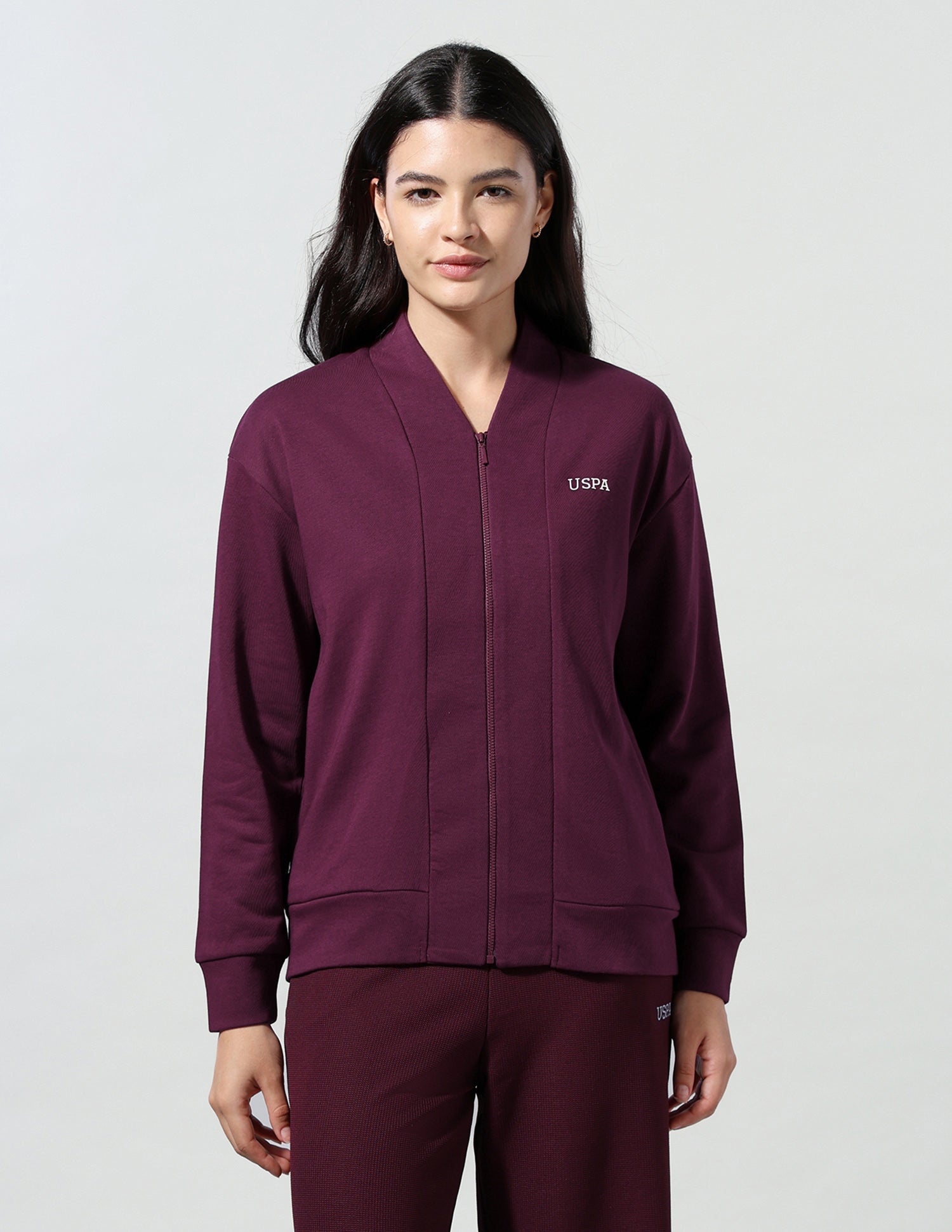 Collarless Zipper Jacket Wine - U.S. Polo Assn. India | Large