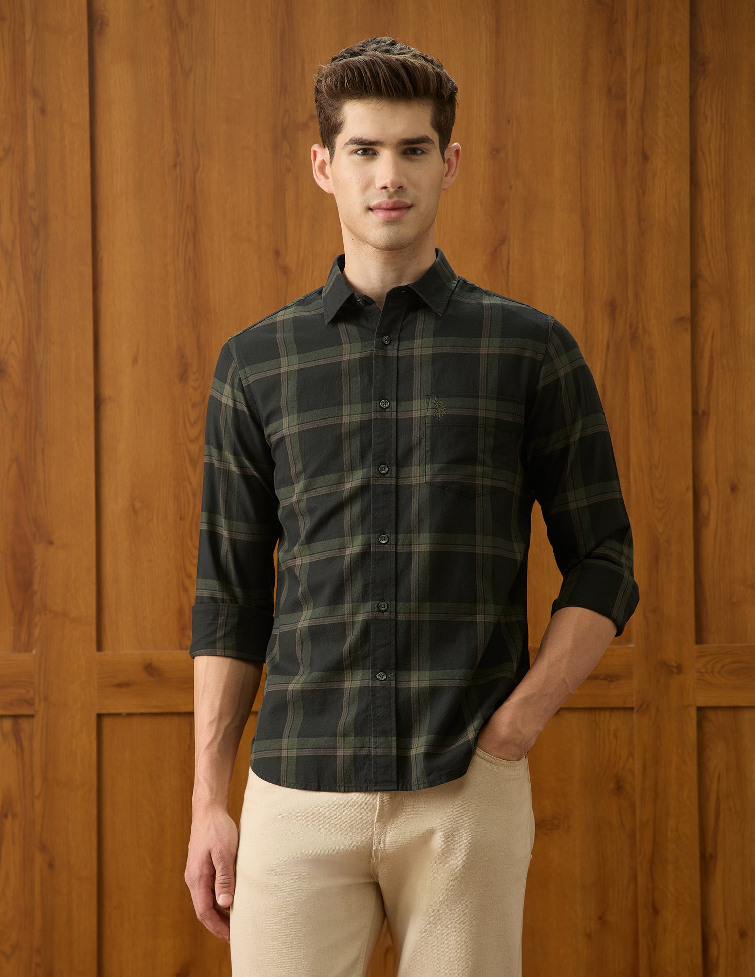 Grid Tattersall Checked Regular Fit Shirt Olive - U.S. Polo Assn. India | Large