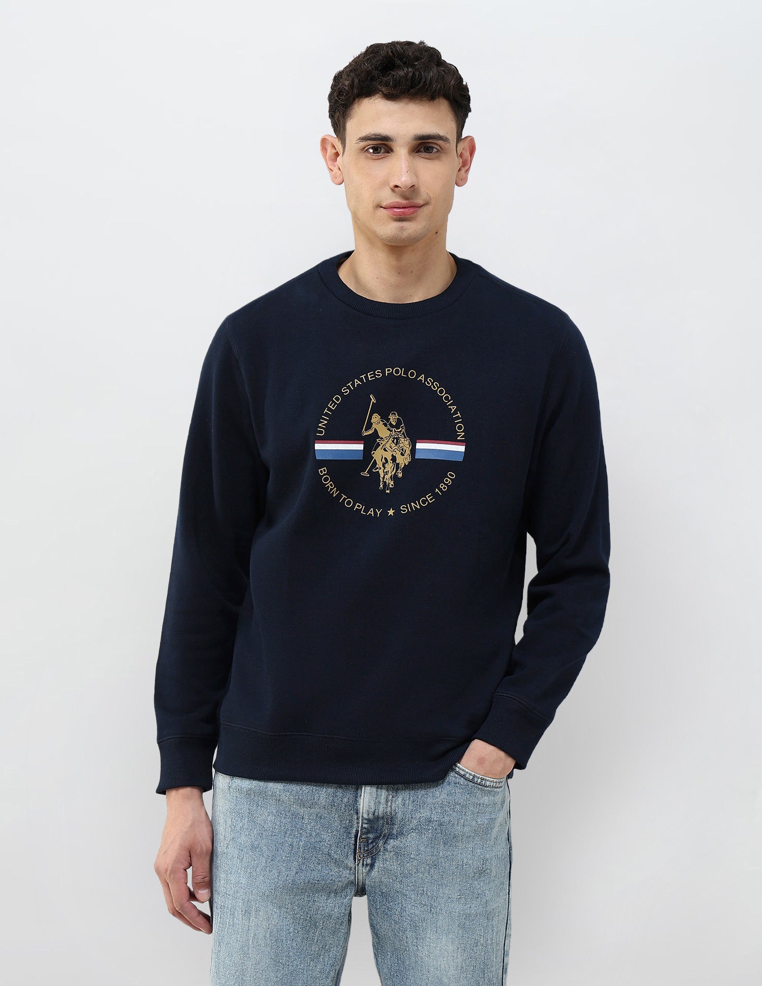 Graphic Brand Printed Regular Fit Sweatshirt Navy - U.S. POLO ASSN. | Large