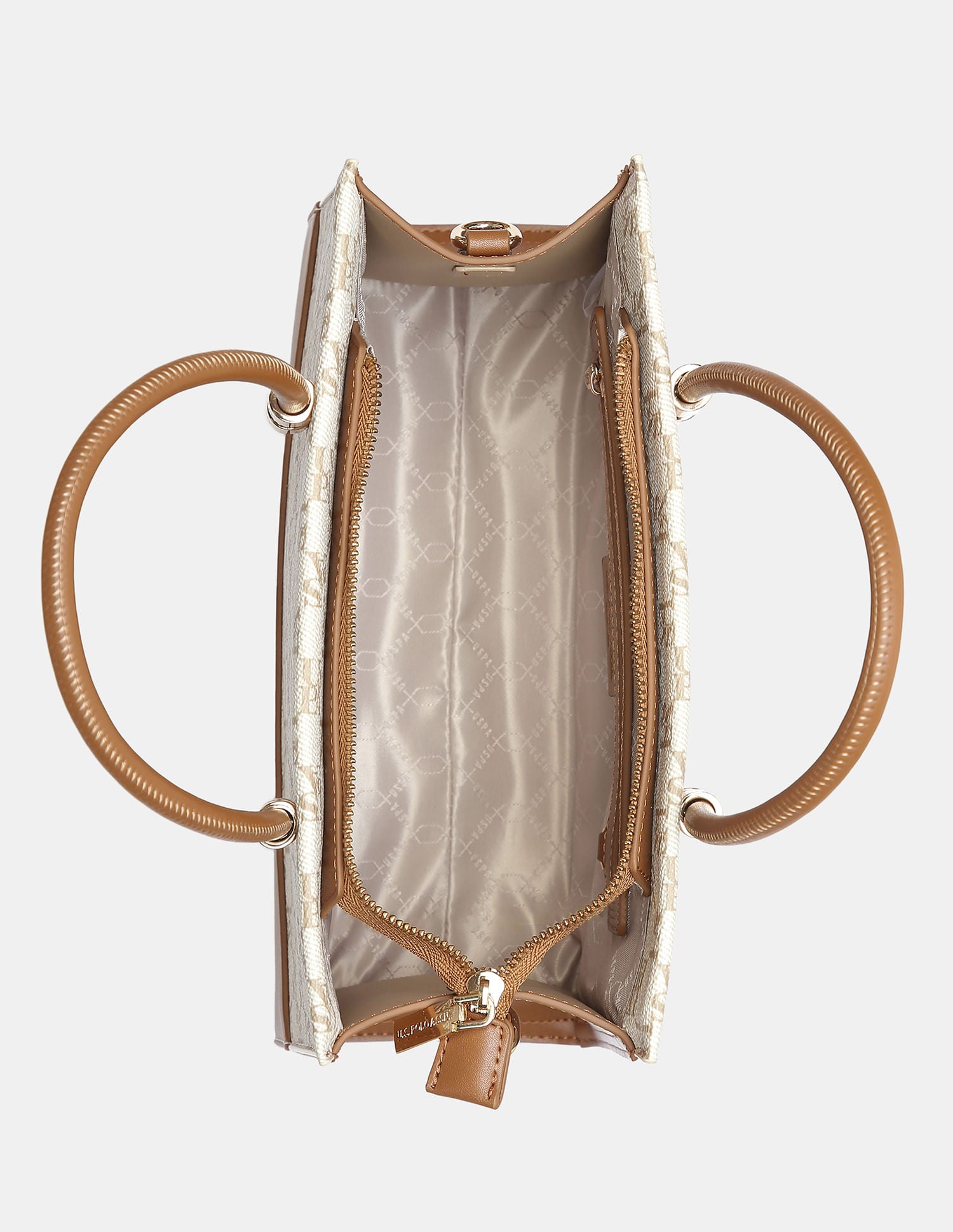 Women Bijou Monogram Satchel Bag With Convertible Strap Beige - U.S. POLO ASSN. | Large