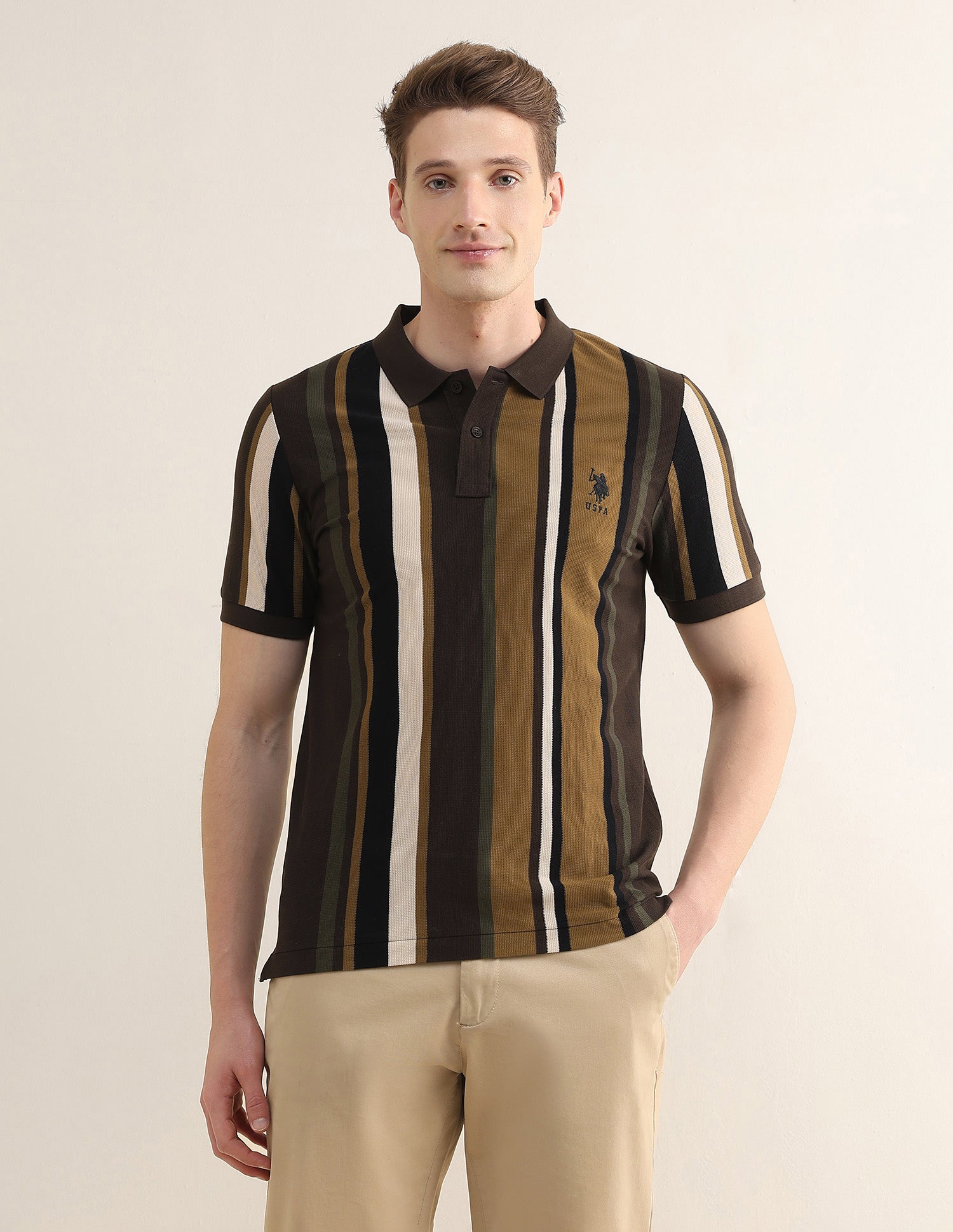 Vertical Striped Slim Fit Polo Shirt Olive - U.S. Polo Assn. India | Large