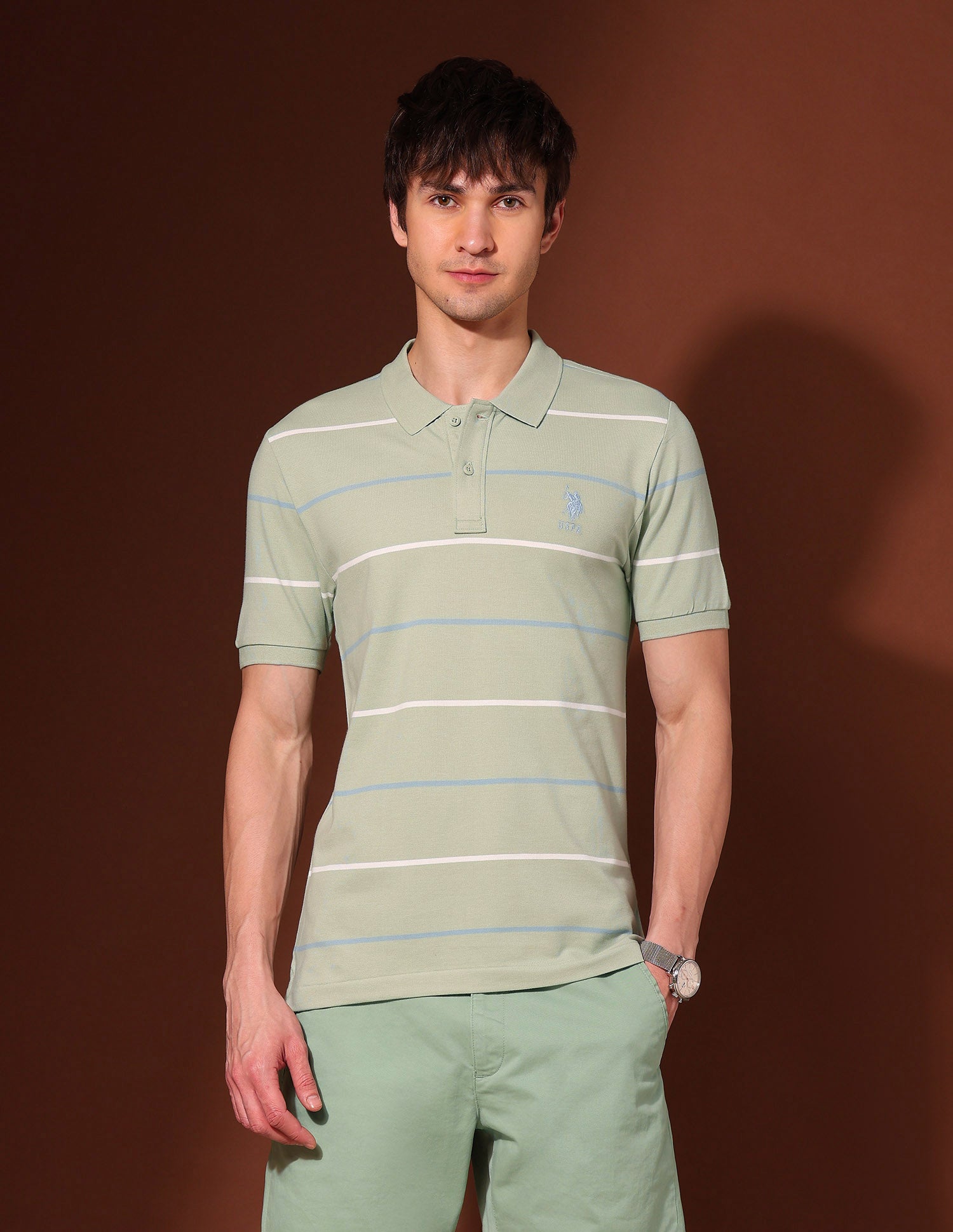 Horizontal Striped Working Holiday Polo Shirt Green - U.S. Polo Assn. India | Large