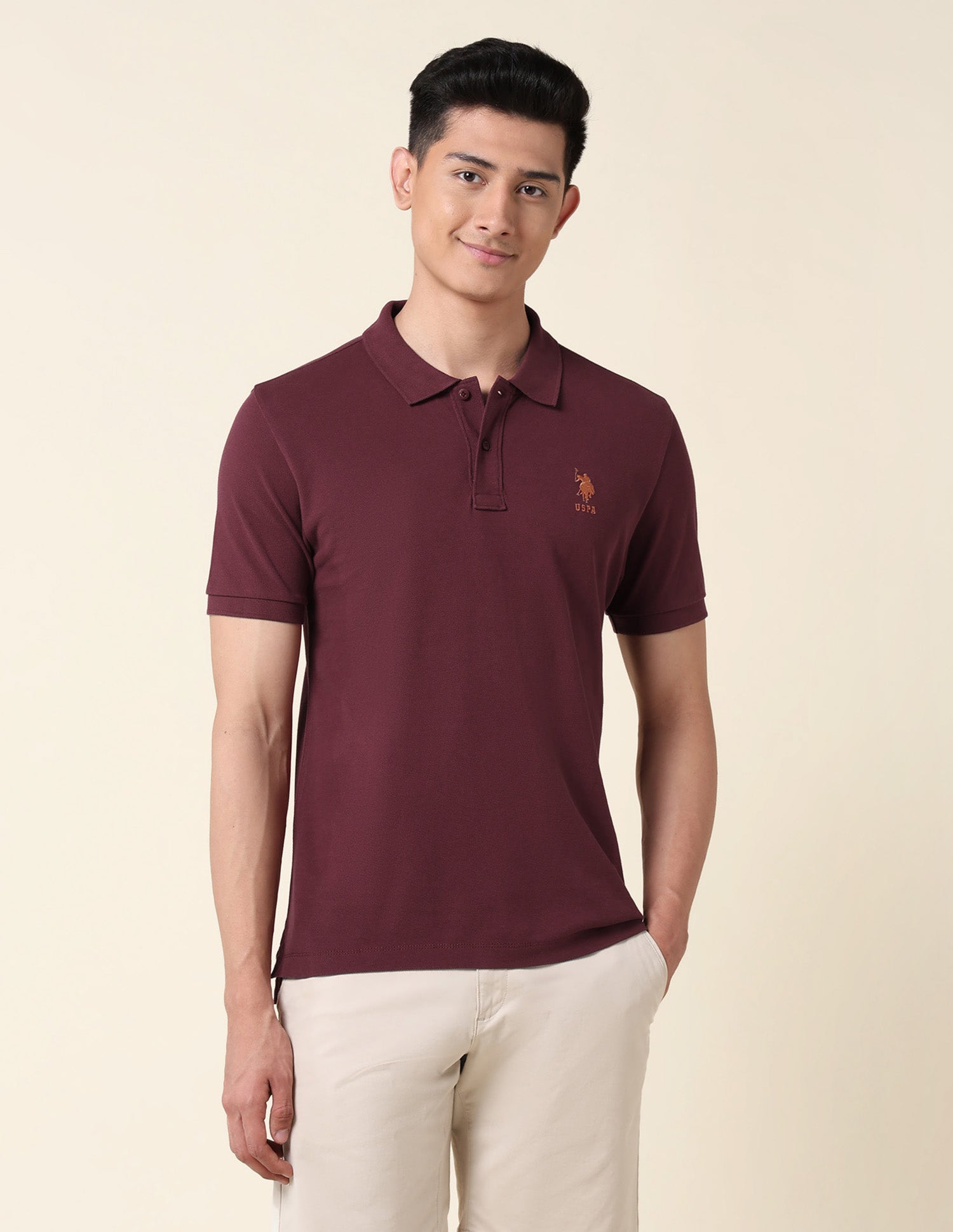 Pure Cotton Solid Polo Shirt Maroon - U.S. Polo Assn. India | Large
