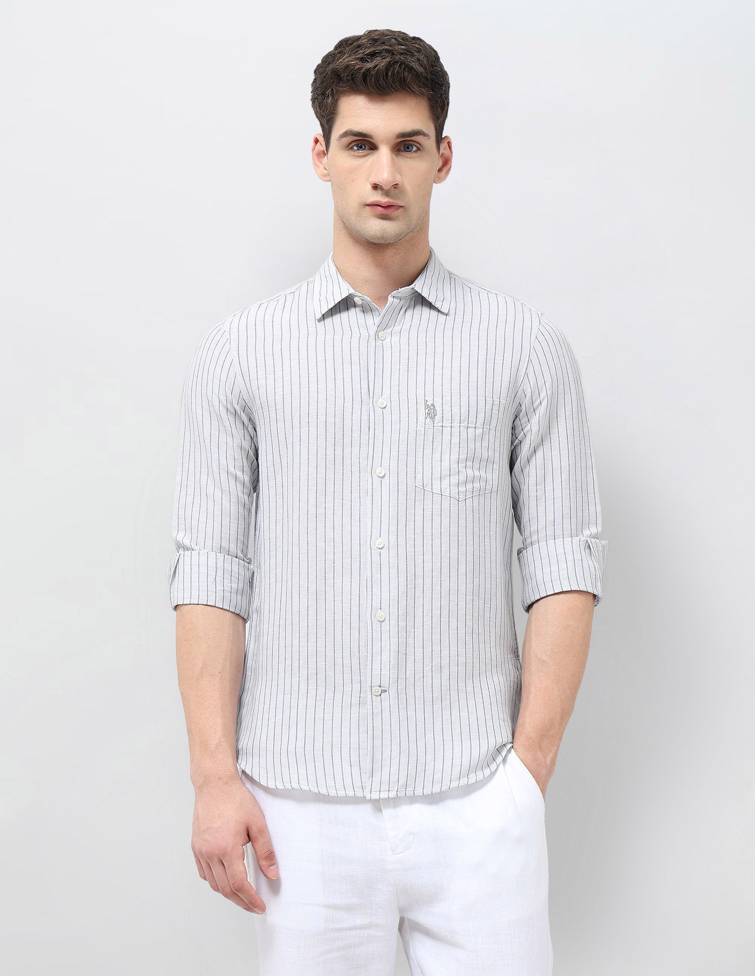 Vertical Striped Tailored Fit Shirt Grey - U.S. POLO ASSN. | Large