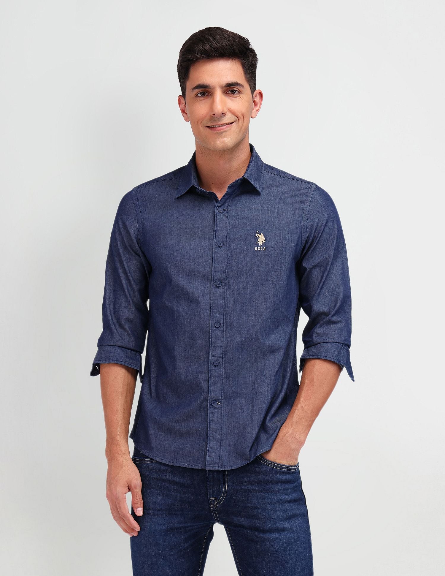 Slim Fit Chambray Shirt Indigo - U.S. Polo Assn. India | Large