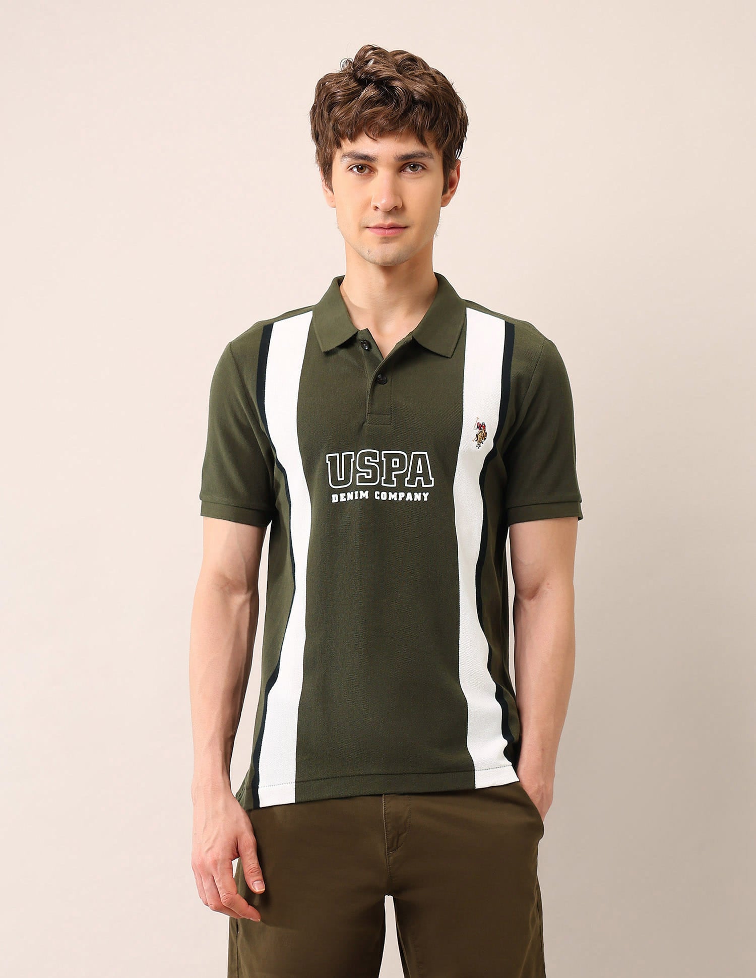 Colourblocked Pure Cotton Polo Shirt Olive - U.S. Polo Assn. India | Large