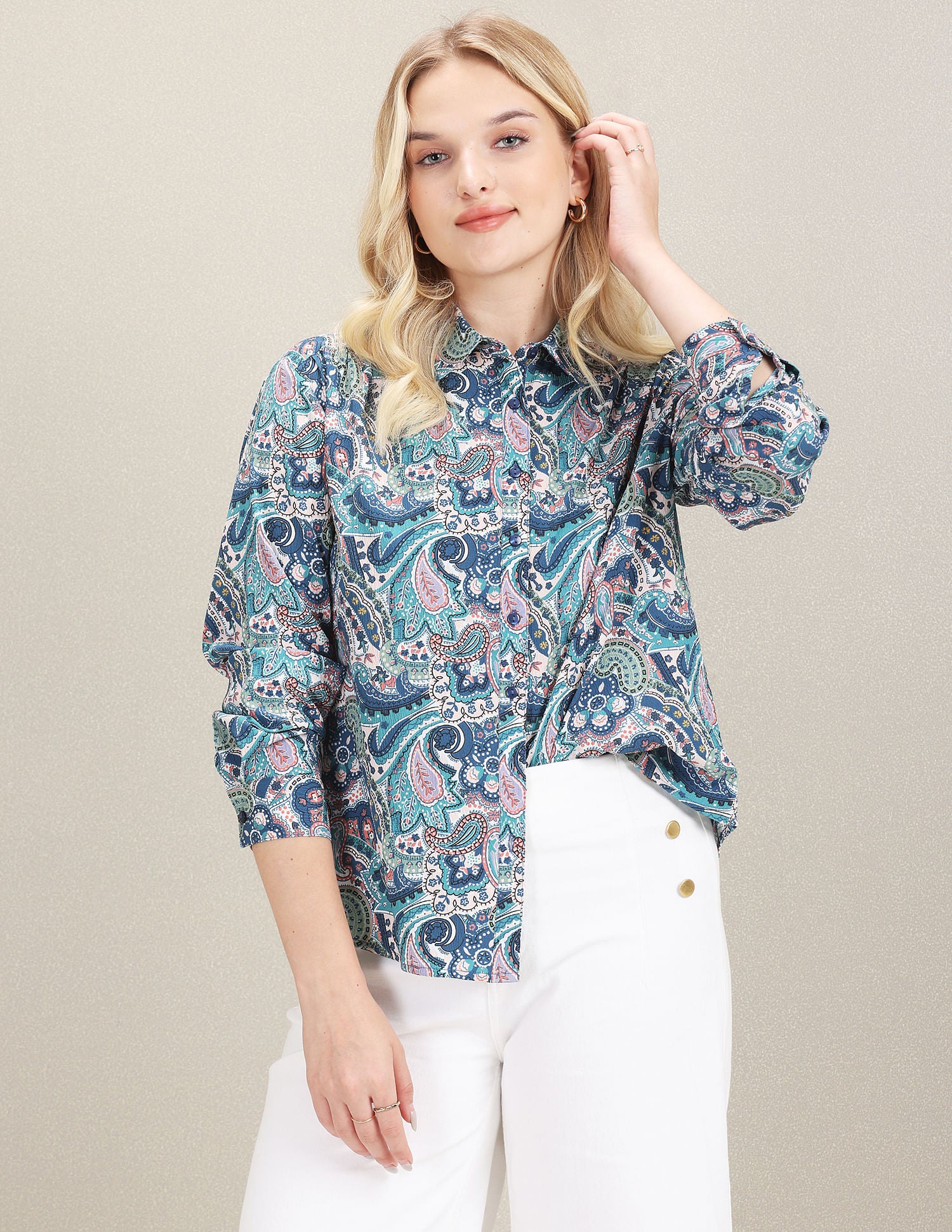 Paisley Print Textured Shirt Navy - U.S. Polo Assn. India | Large