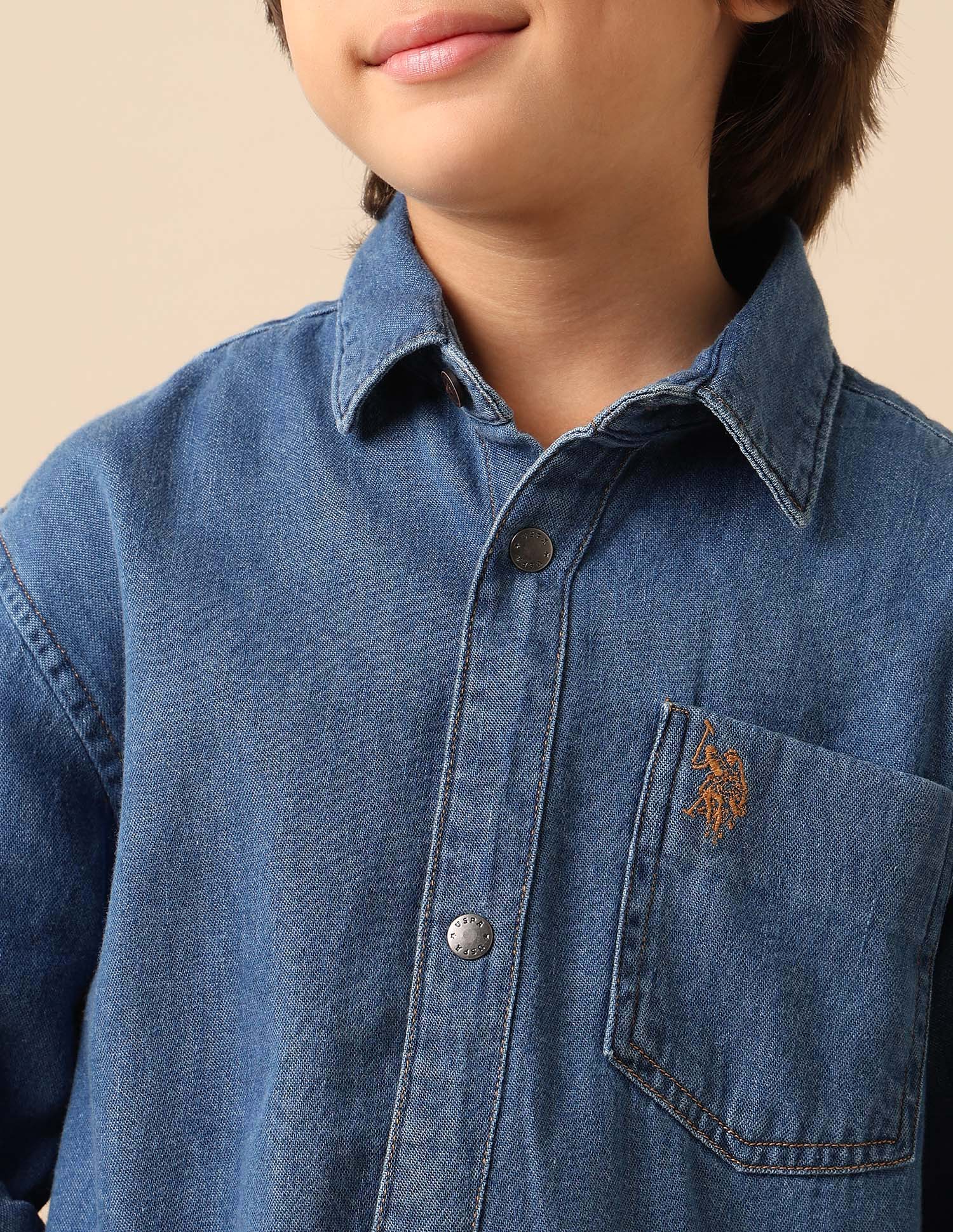 Boys Solid Twill Shirt Indigo - U.S. POLO ASSN. | Large