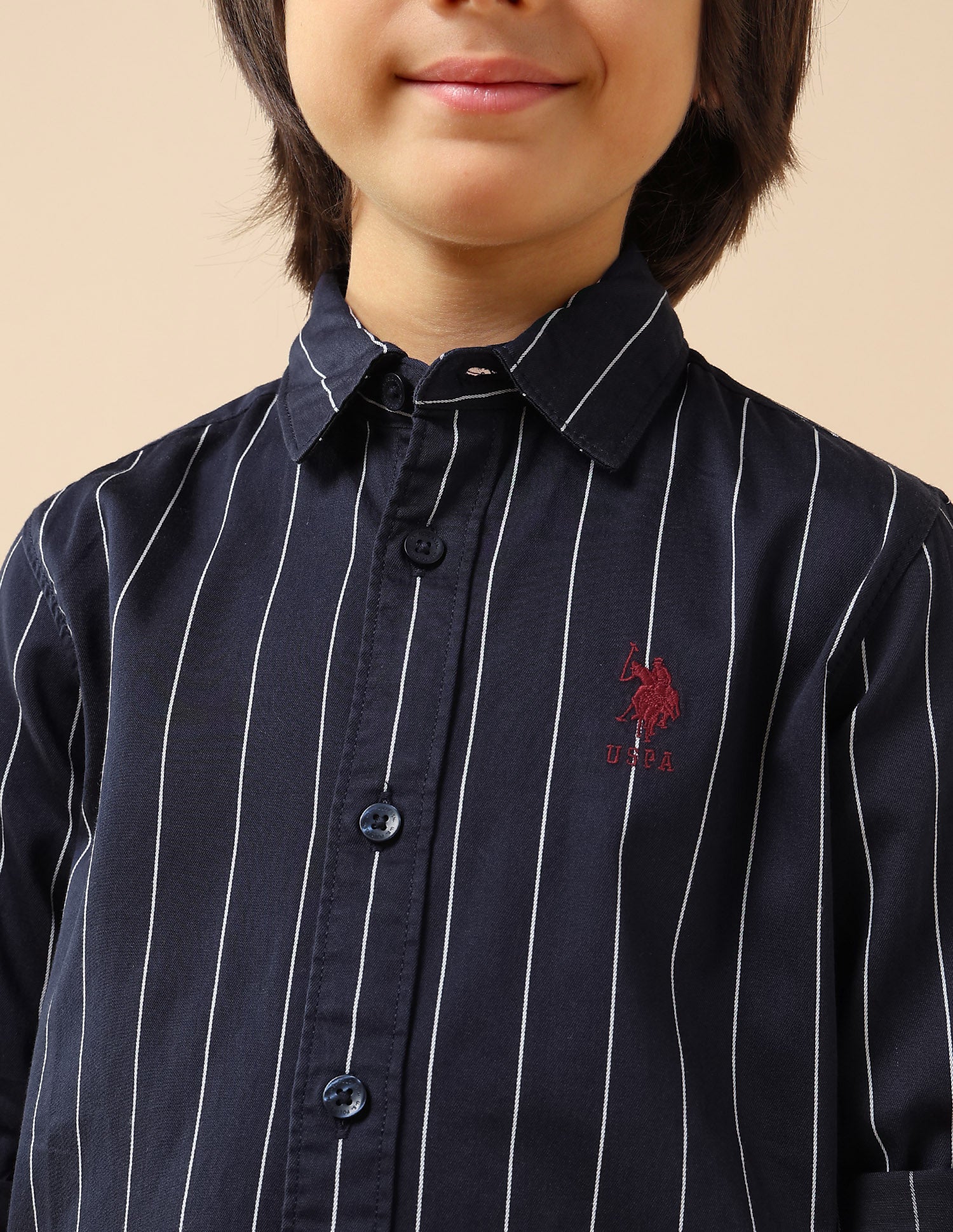 Boys Vertical Striped Twill Shirt Navy - U.S. POLO ASSN. | Large