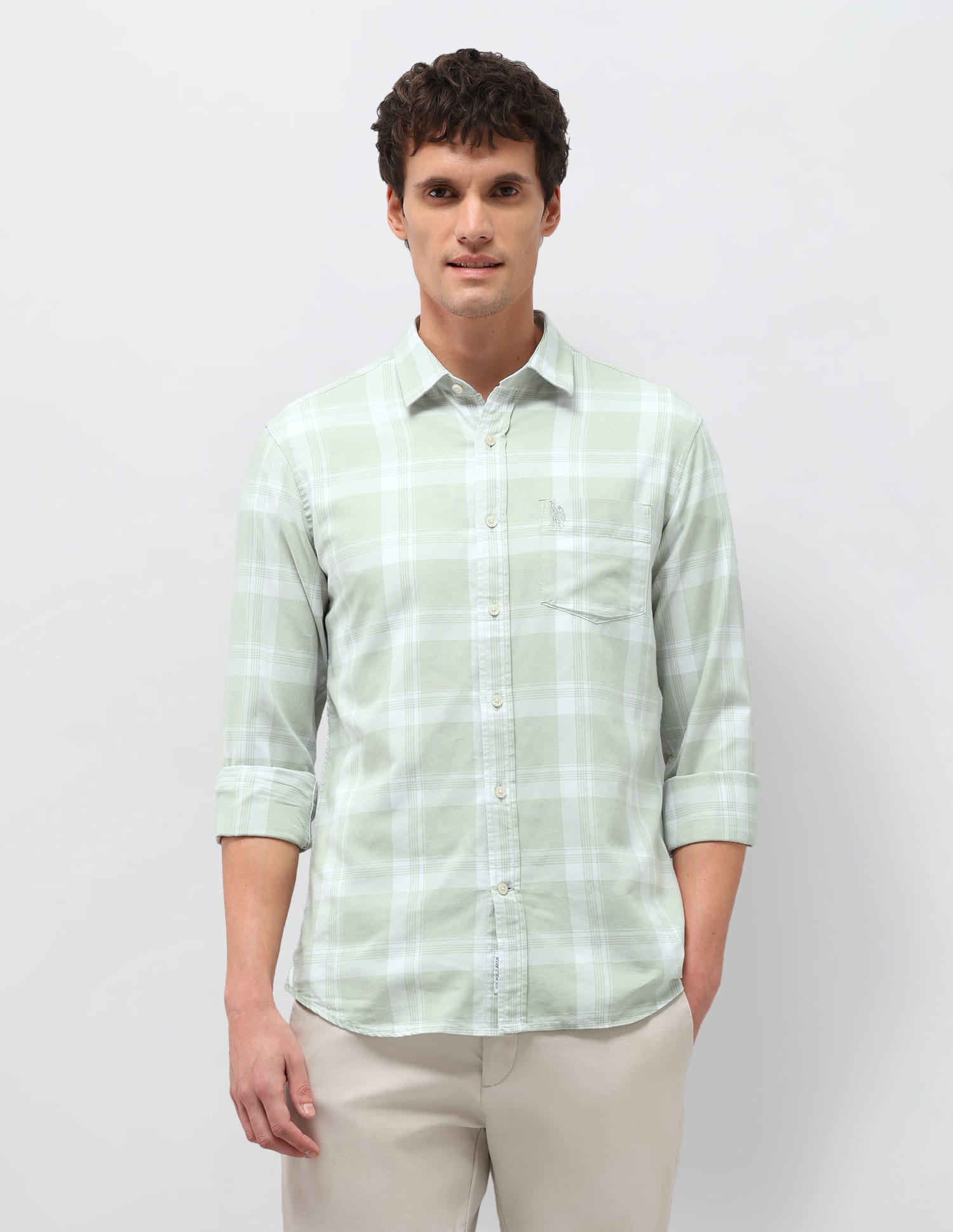 Plaid Tailored Fit Shirt Green - U.S. Polo Assn. India | Large