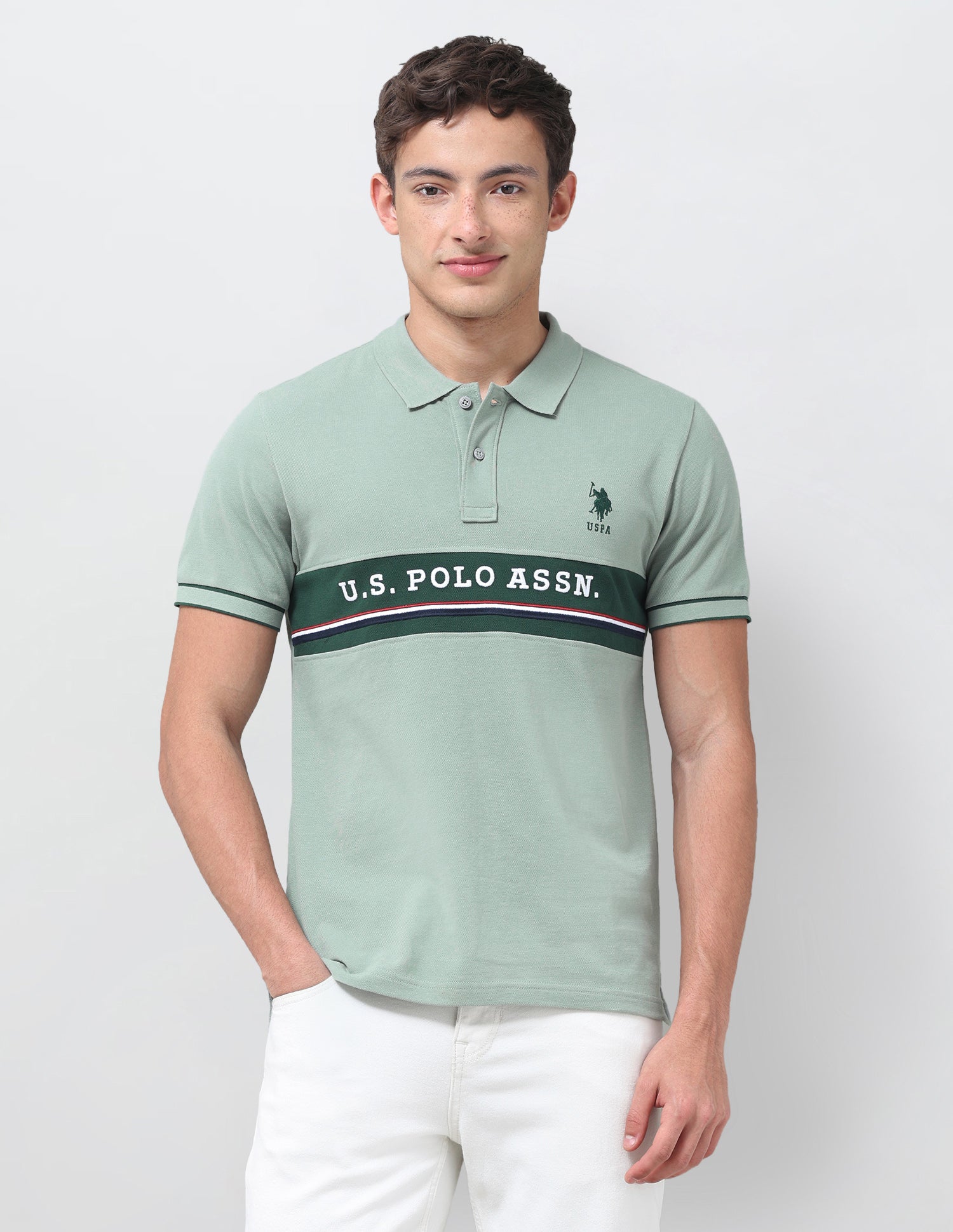 Brand Embroidered Regular Fit Polo Shirt Light Green - U.S. Polo Assn. India | Large