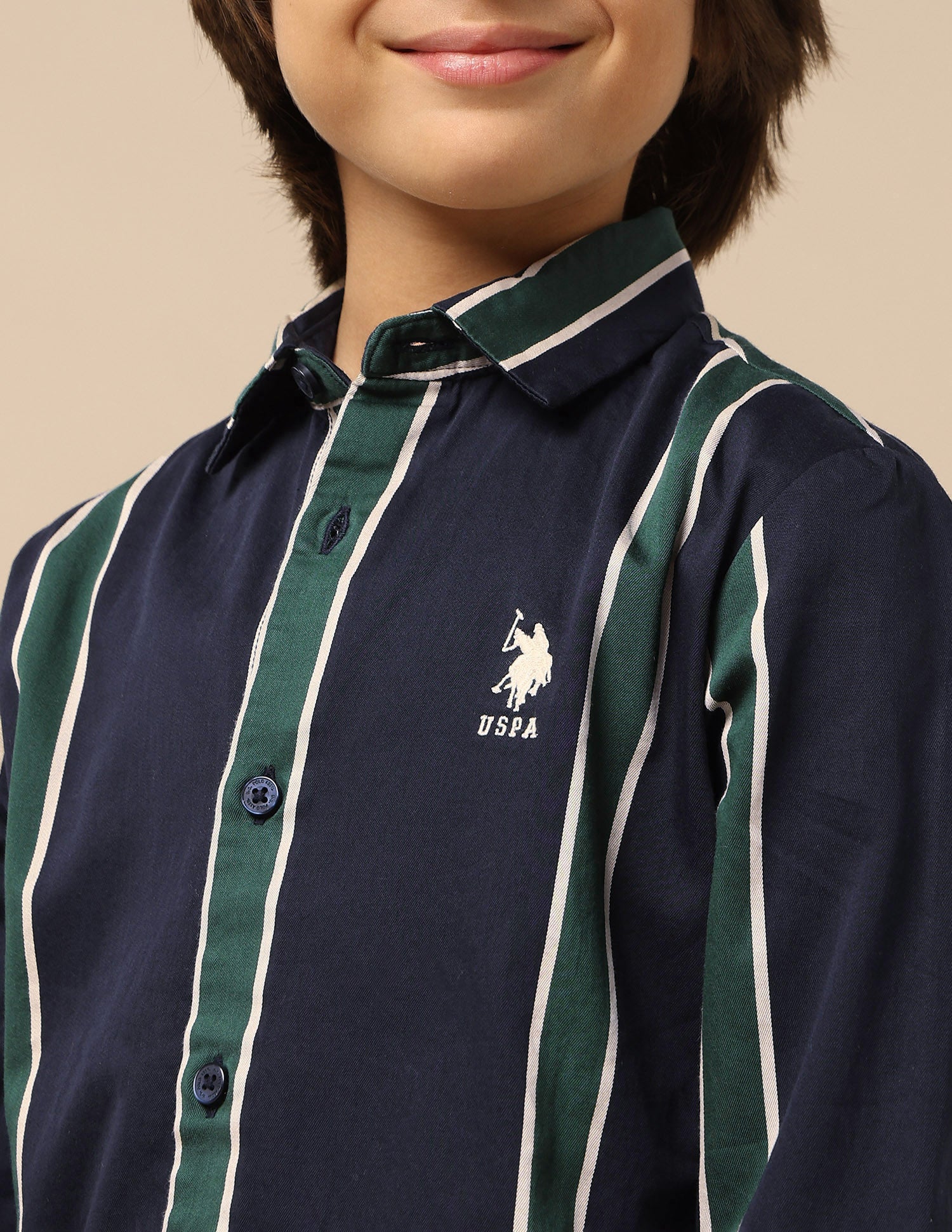 Boys Vertical Striped Twill Shirt Navy - U.S. POLO ASSN. | Large