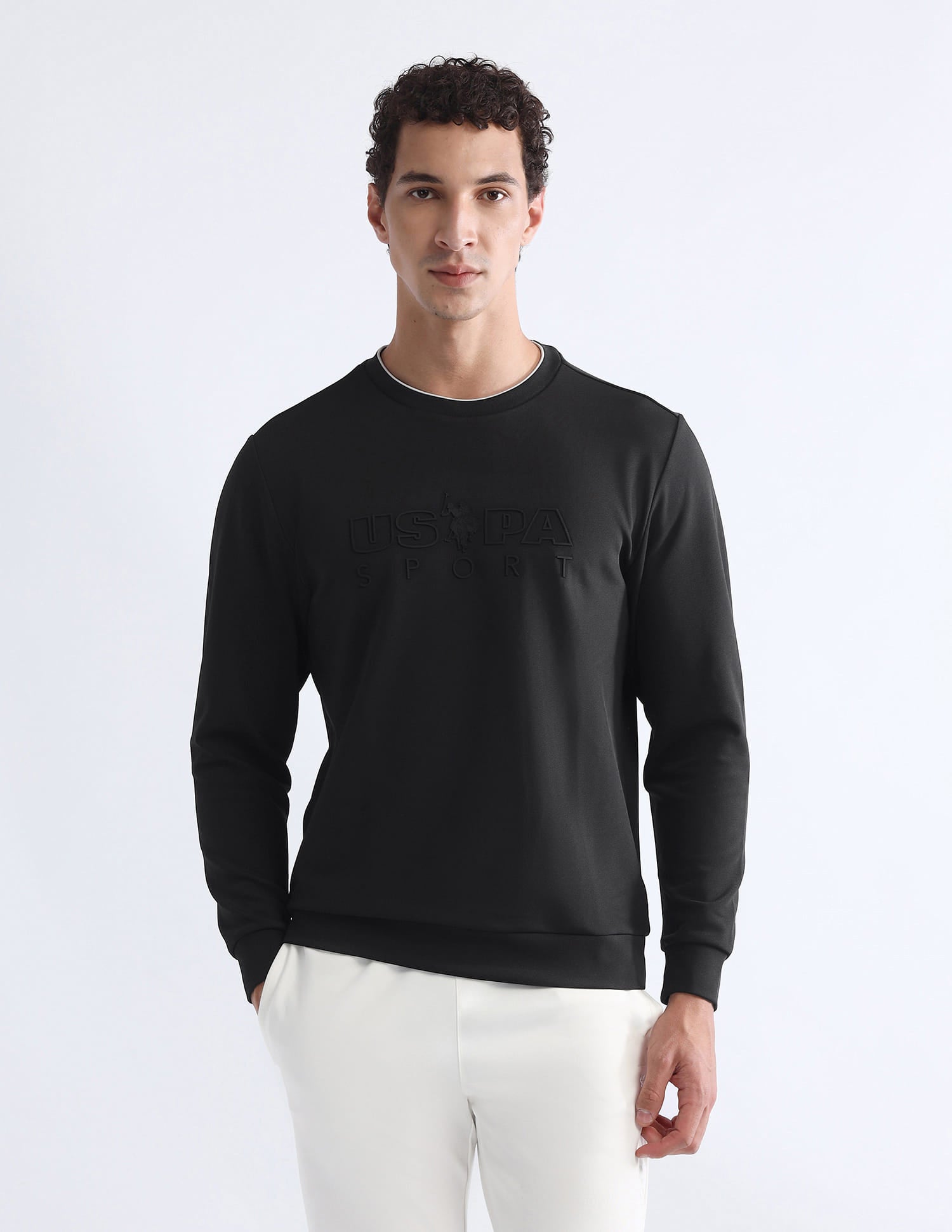 Brand Embossed Slim Fit Active Sweatshirt Black - U.S. Polo Assn. India | Large