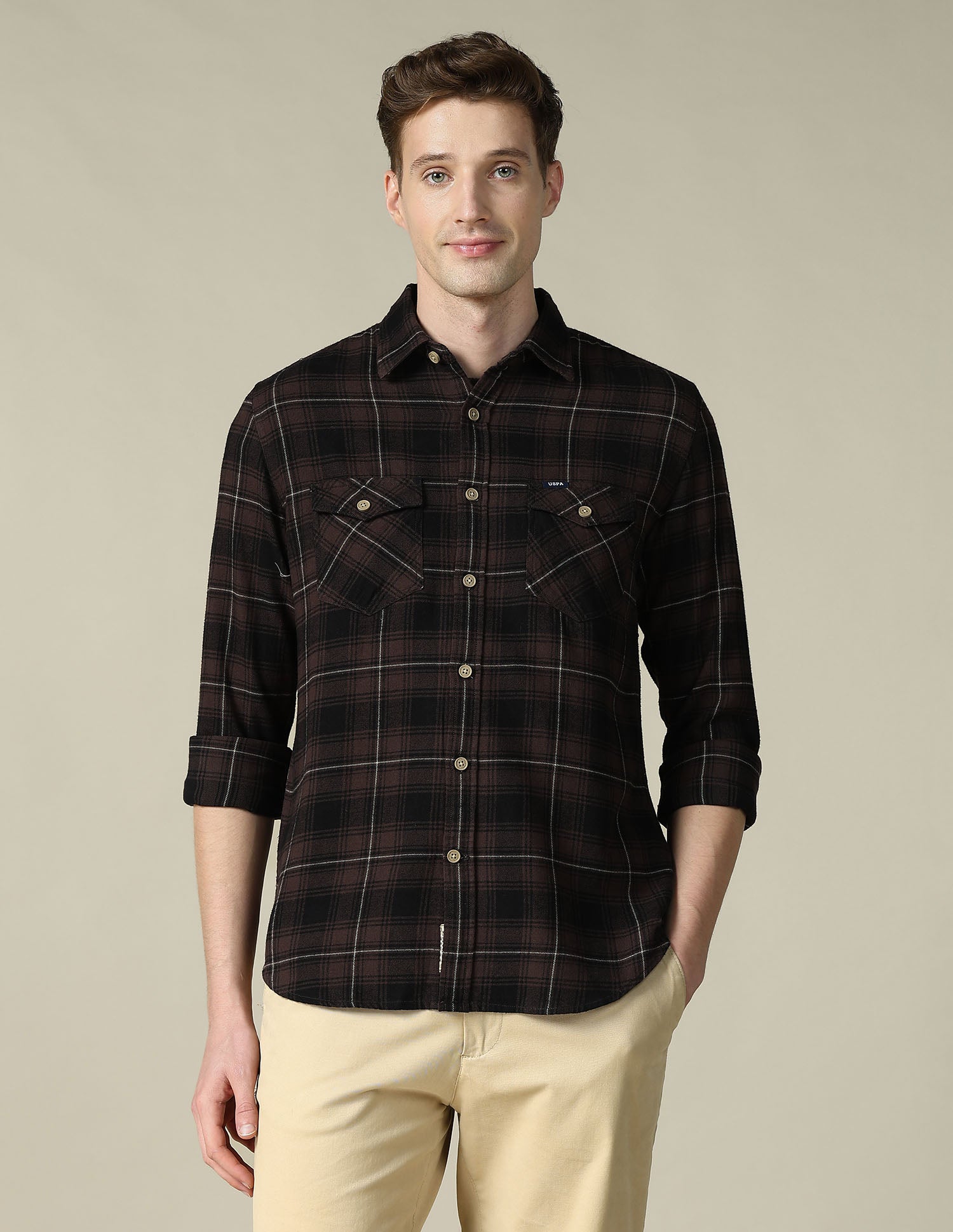 Tartan Checked Regular Fit Shacket Brown - U.S. Polo Assn. India | Large