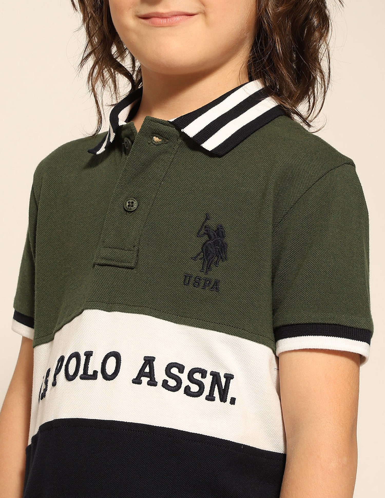 Boys Colour Blocked Pure Cotton Polo Shirt Green - U.S. POLO ASSN. | Large