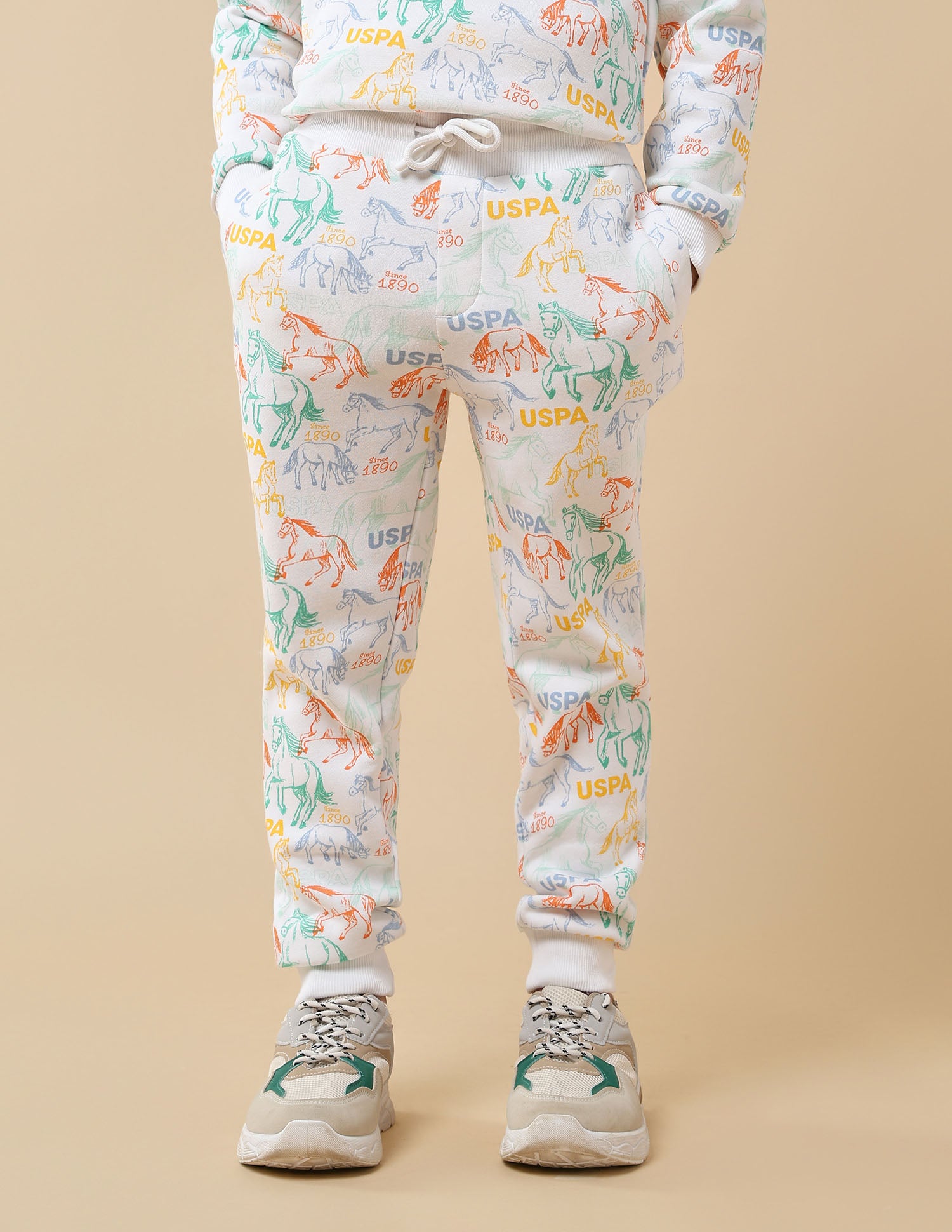 Boys Graphic Brand Printed Regular Fit Joggers White - U.S. POLO ASSN. | Large