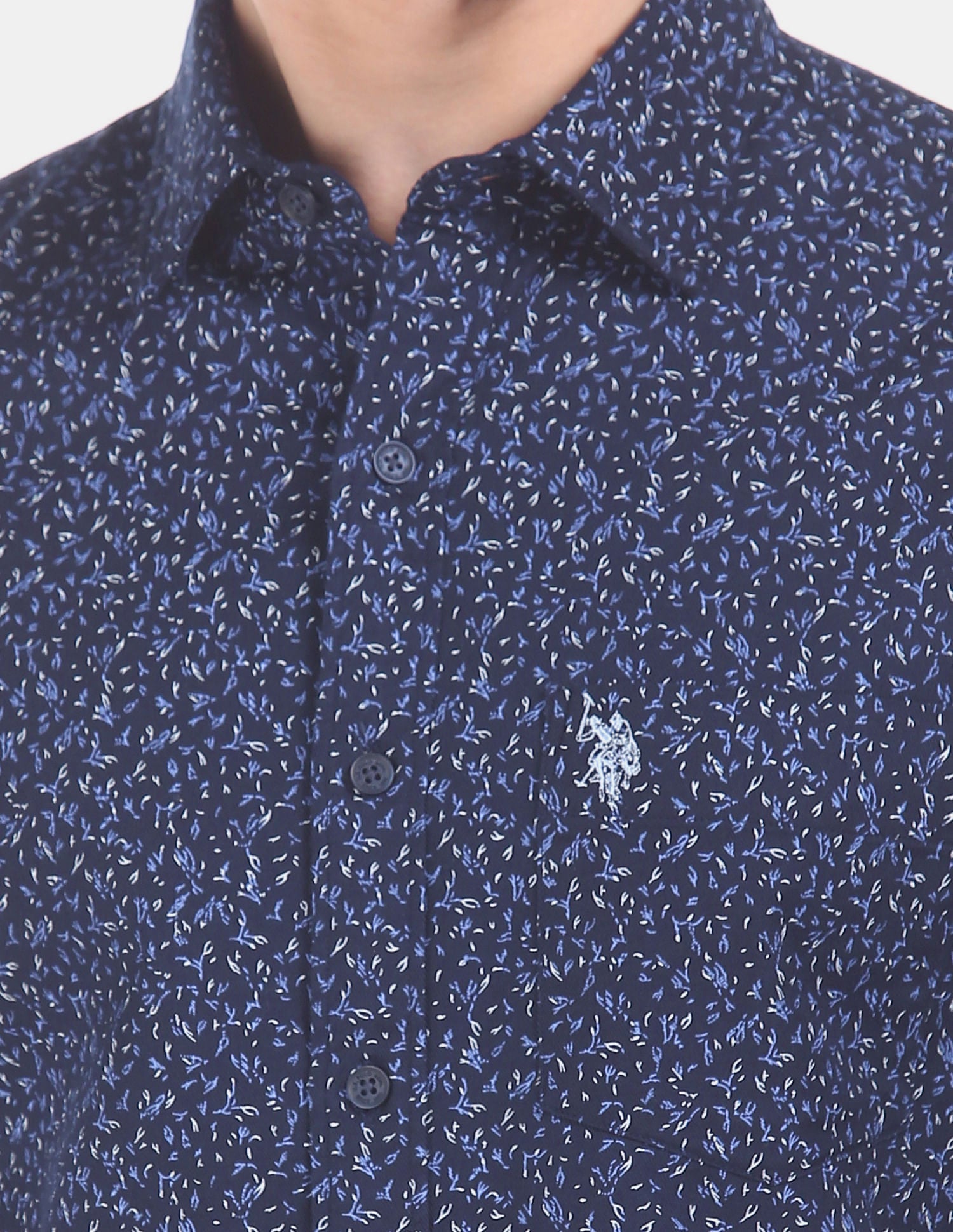 Men Navy Spread Collar Allover Printed Shirt Navy - U.S. POLO ASSN. | Large