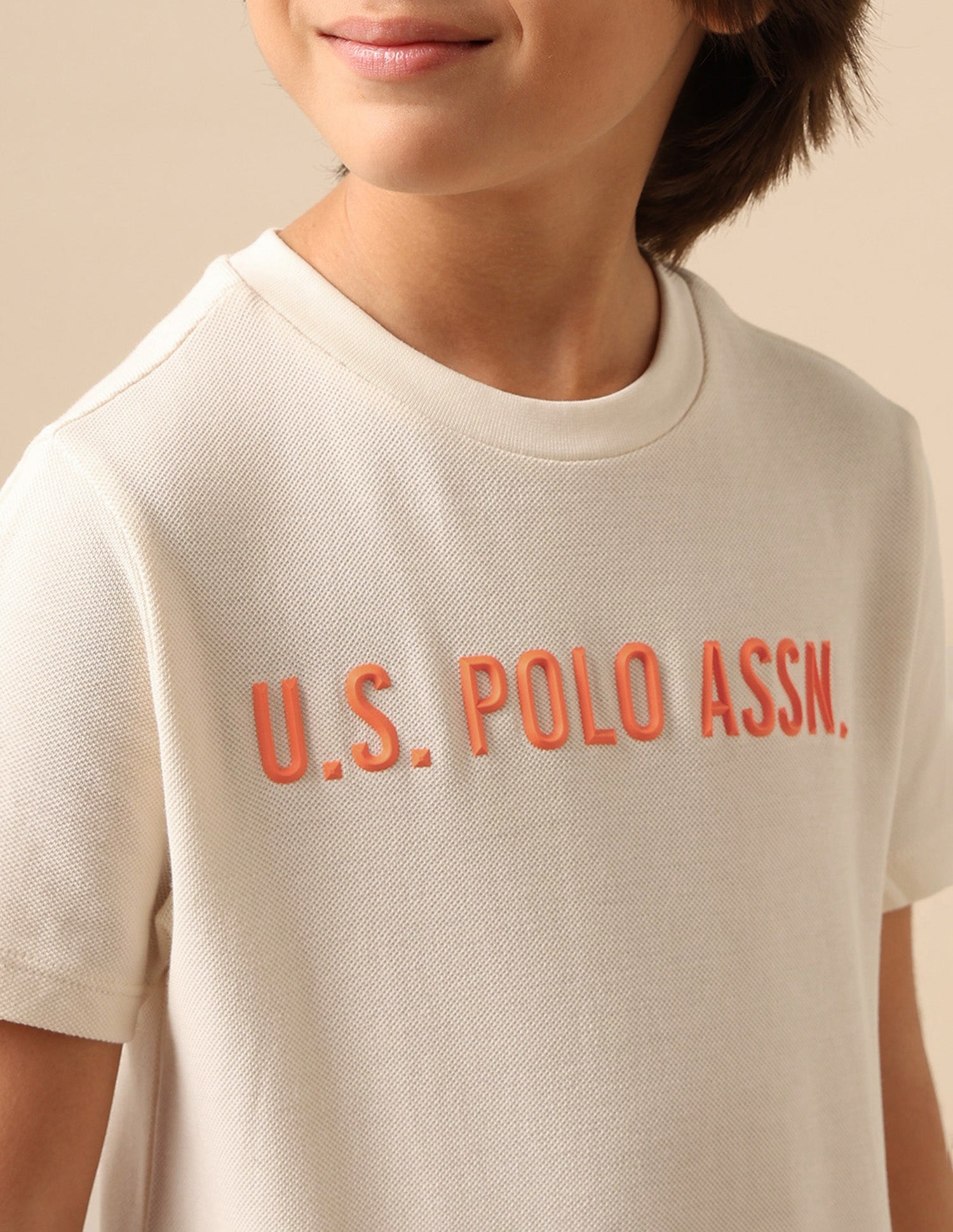 Boys Pure Cotton Brand Embossed T Shirt Off White - U.S. POLO ASSN. | Large