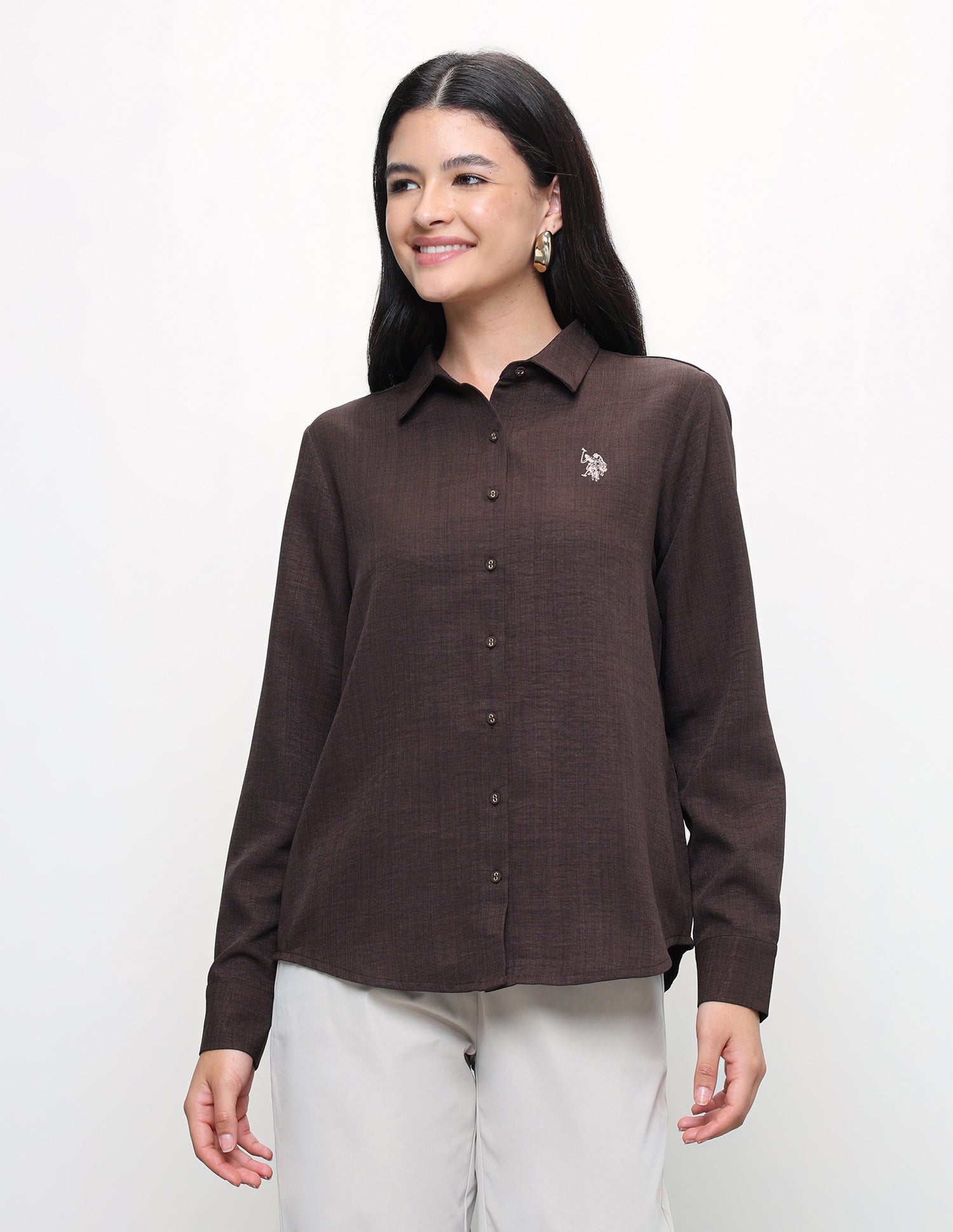 Solid Regular Fit Shirt Brown - U.S. Polo Assn. India | Large