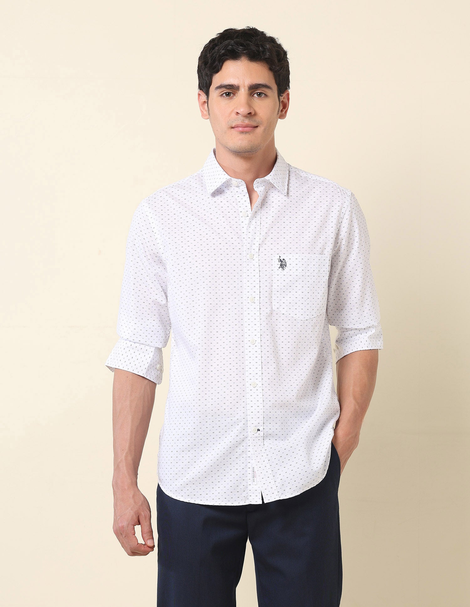 Pure Cotton Geometric Printed Shirt White - U.S. Polo Assn. India | Large