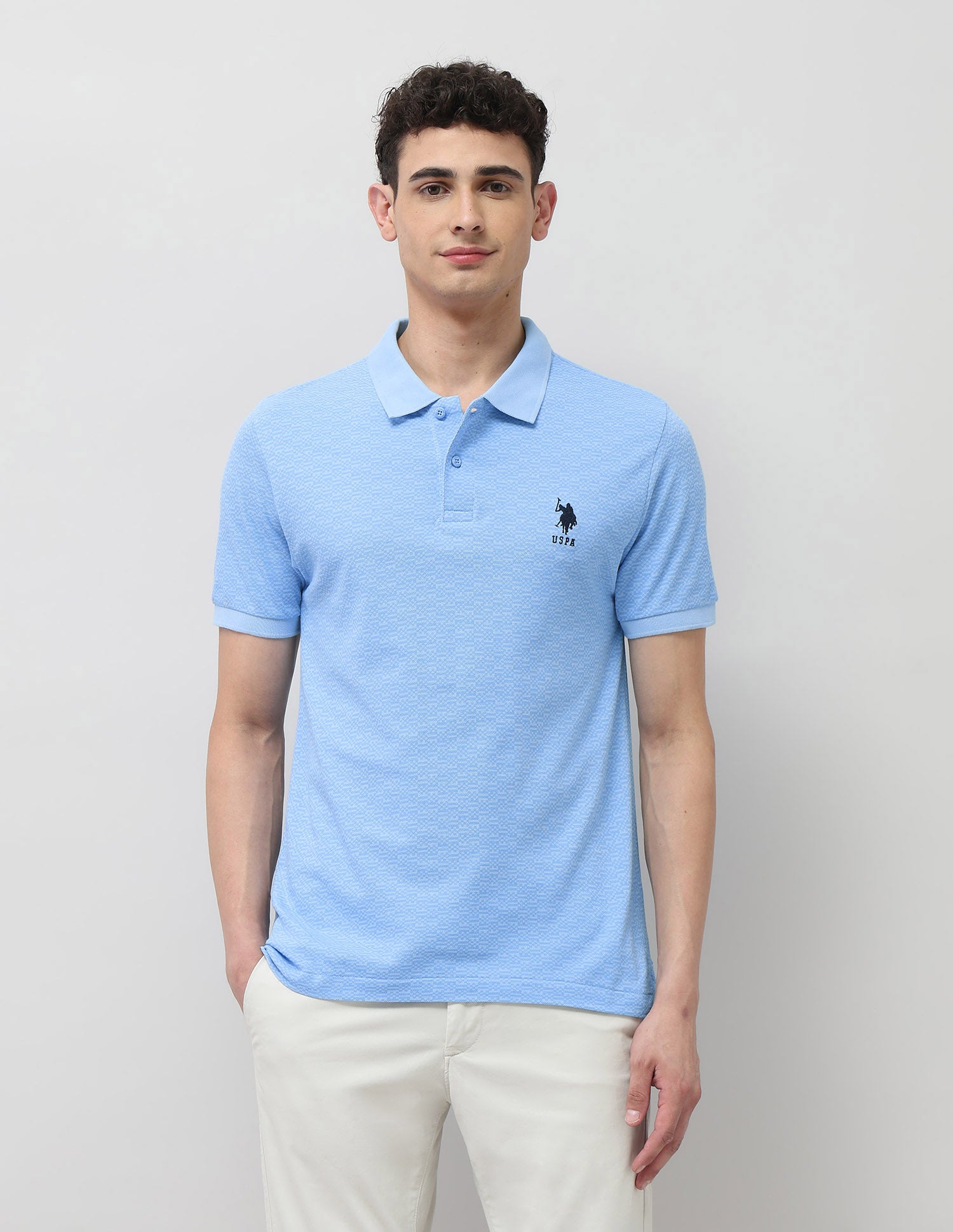 Slim Fit All Over Printed Polo Shirt Light Blue - U.S. Polo Assn. India | Large