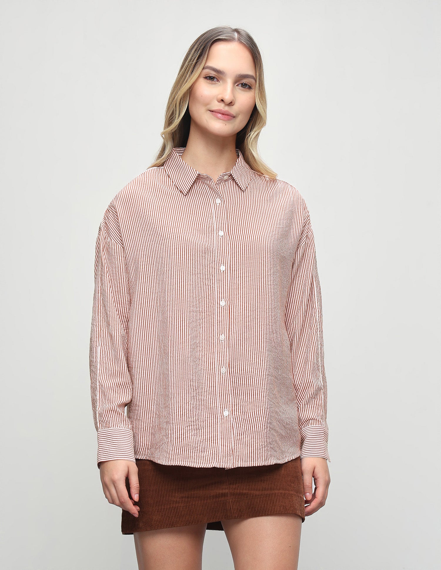 Vertical Striped Oversized Fit Shirt Light Brown - U.S. Polo Assn. India | Large