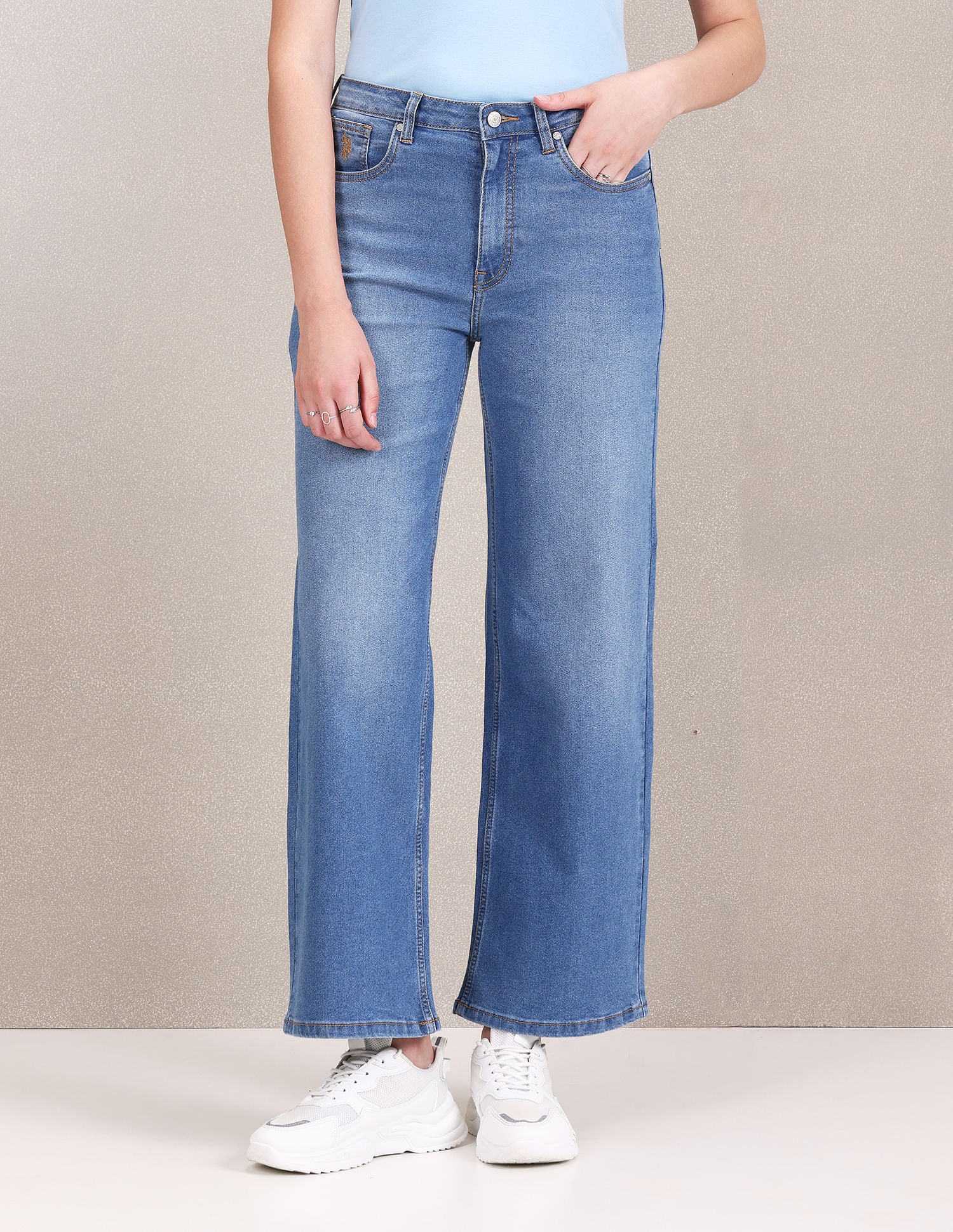 High Rise Wide Leg Jeans Blue - U.S. POLO ASSN. | Large