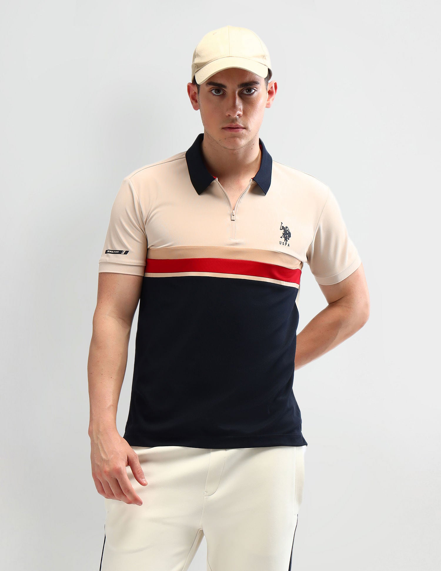 Slim Fit Colourblocked Polo Shirt Beige - U.S. Polo Assn. India | Large