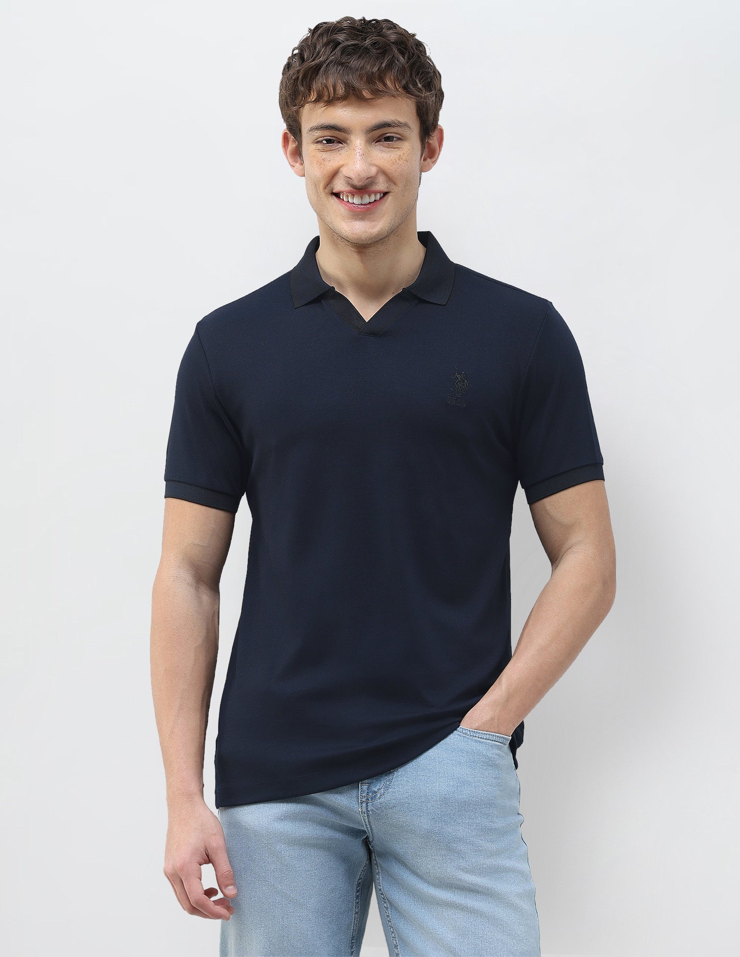 Solid Slim Fit Polo Shirt Navy - U.S. Polo Assn. India | Large