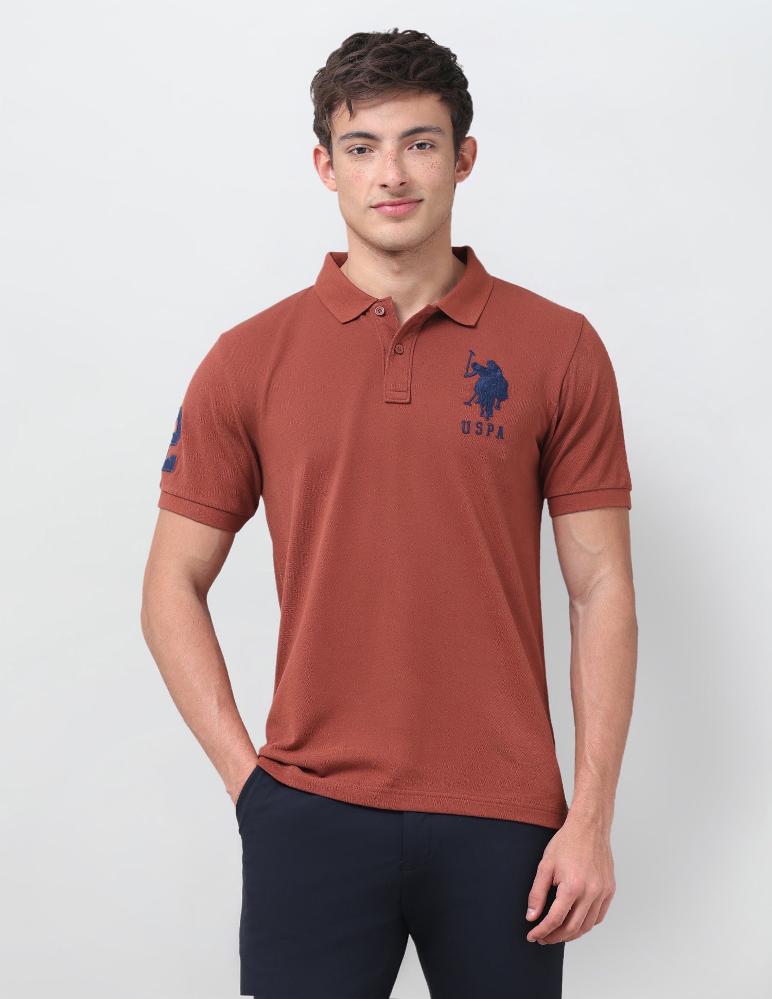 Solid Slim Fit Polo Shirt Rust - U.S. Polo Assn. India | Large