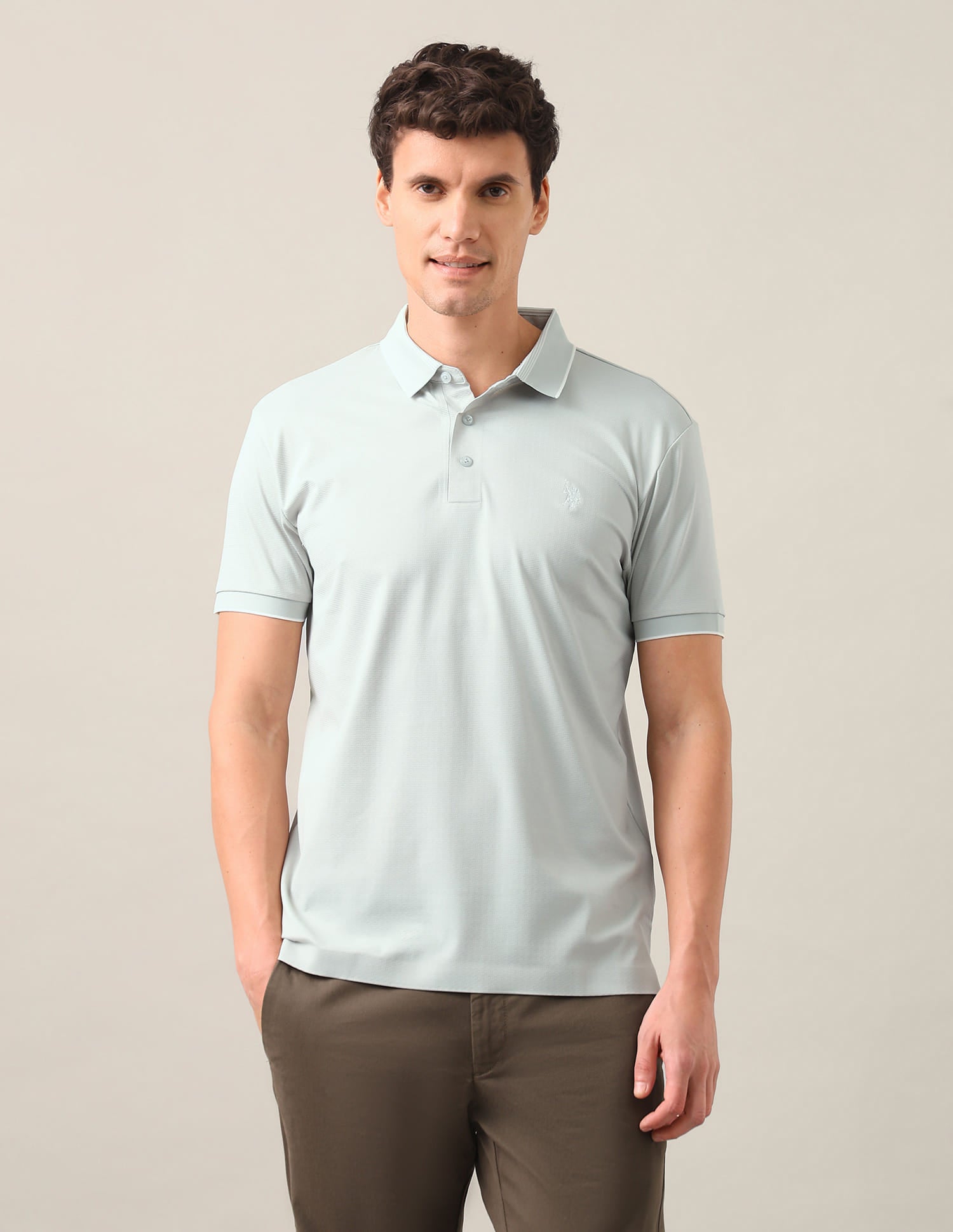 Solid Slim Fit Polo Shirt Green - U.S. Polo Assn. India | Large