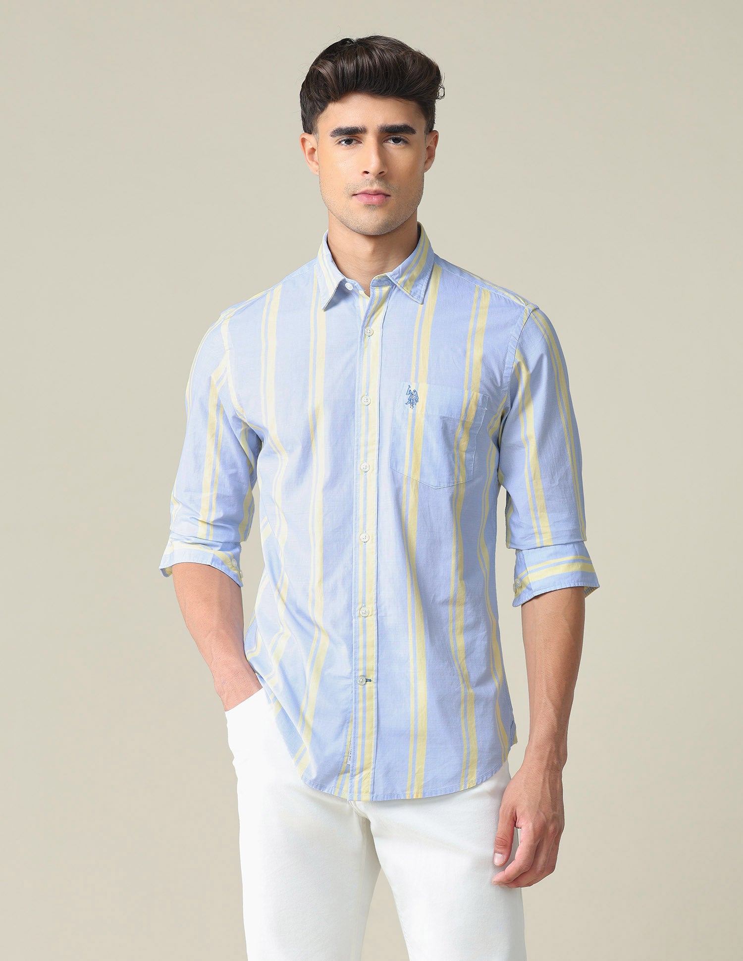 Vertical Stripe Cotton Shirt Blue - U.S. POLO ASSN. | Large
