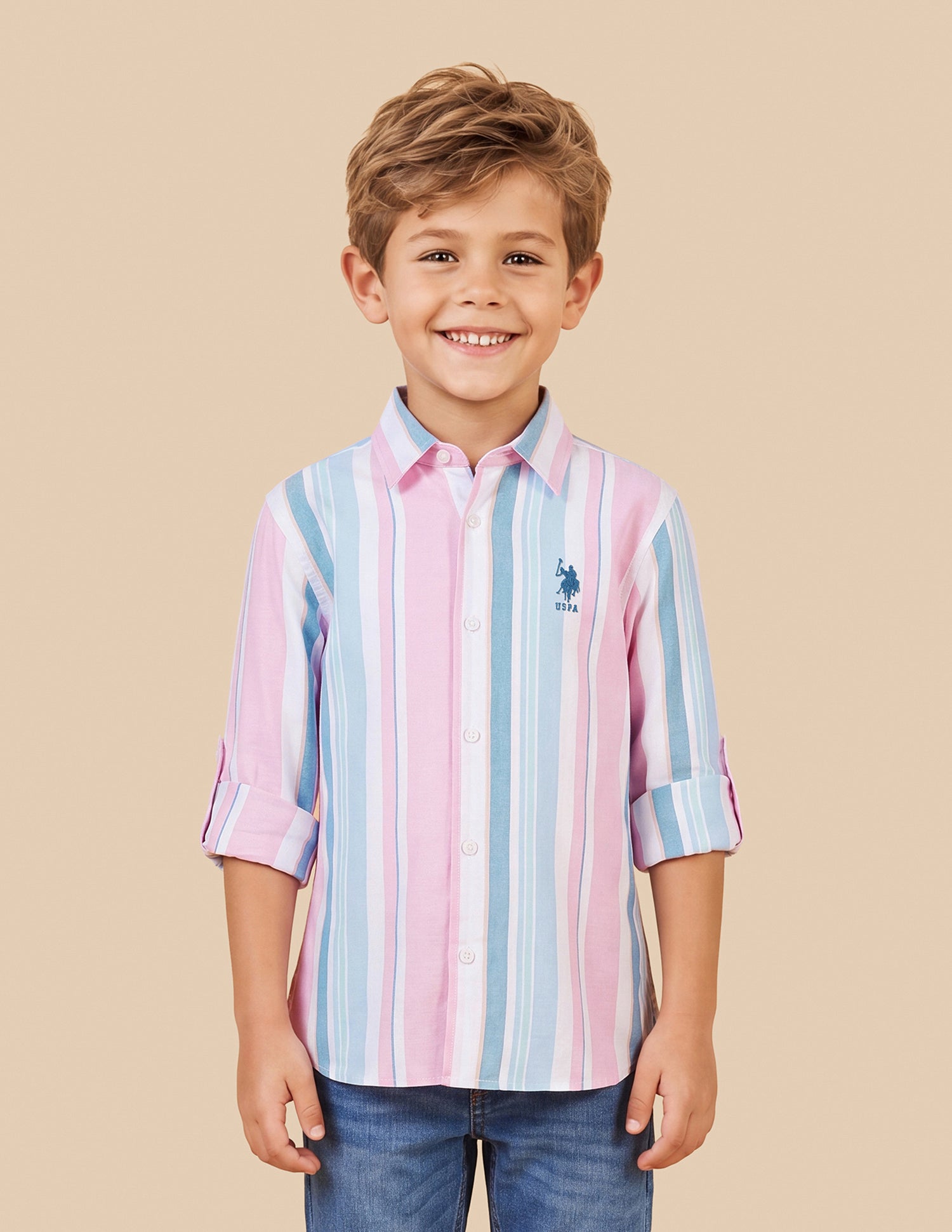 Vertical Striped Regular Fit Shirt Pink - U.S. Polo Assn. India | Large