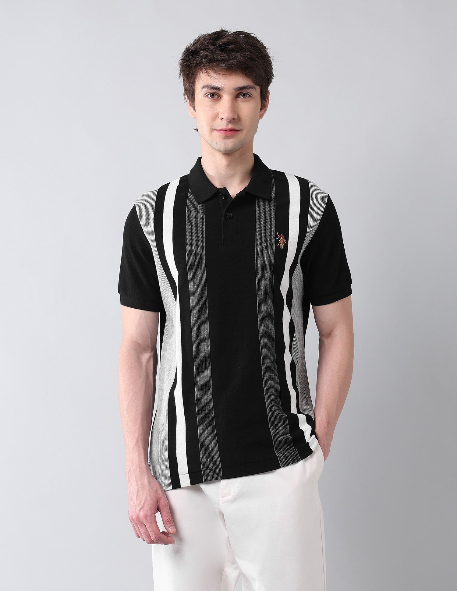 Vertical Striped Americana Polo Shirt Black - U.S. Polo Assn. India | Large