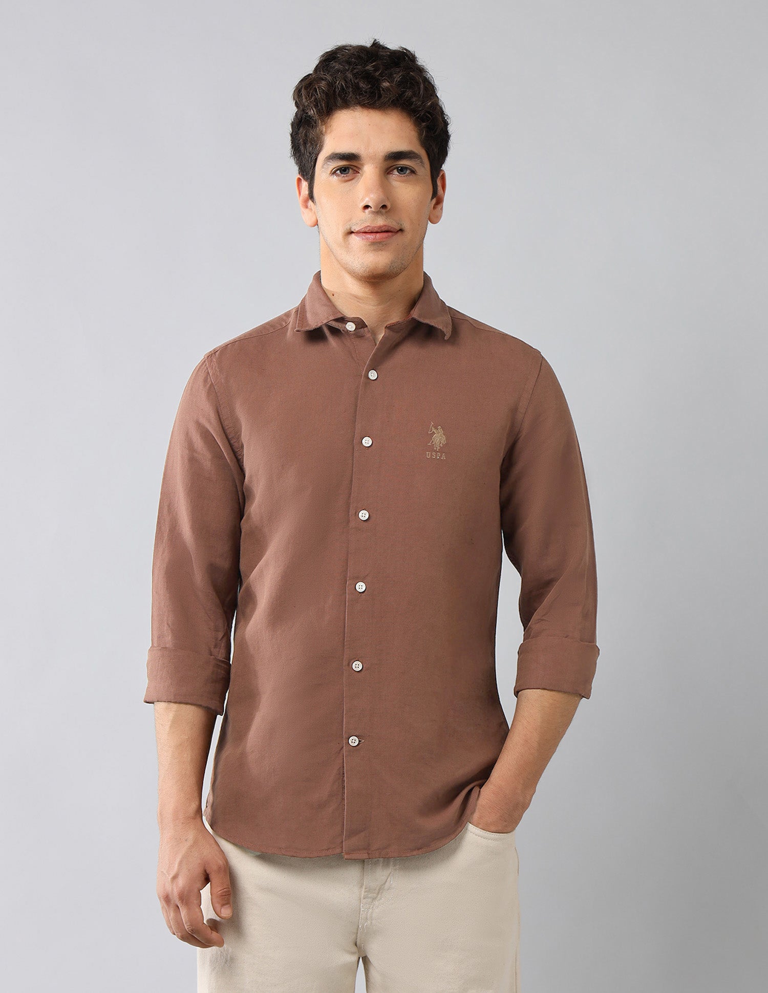 Solid Regular Fit Shirt Rust - U.S. Polo Assn. India | Large
