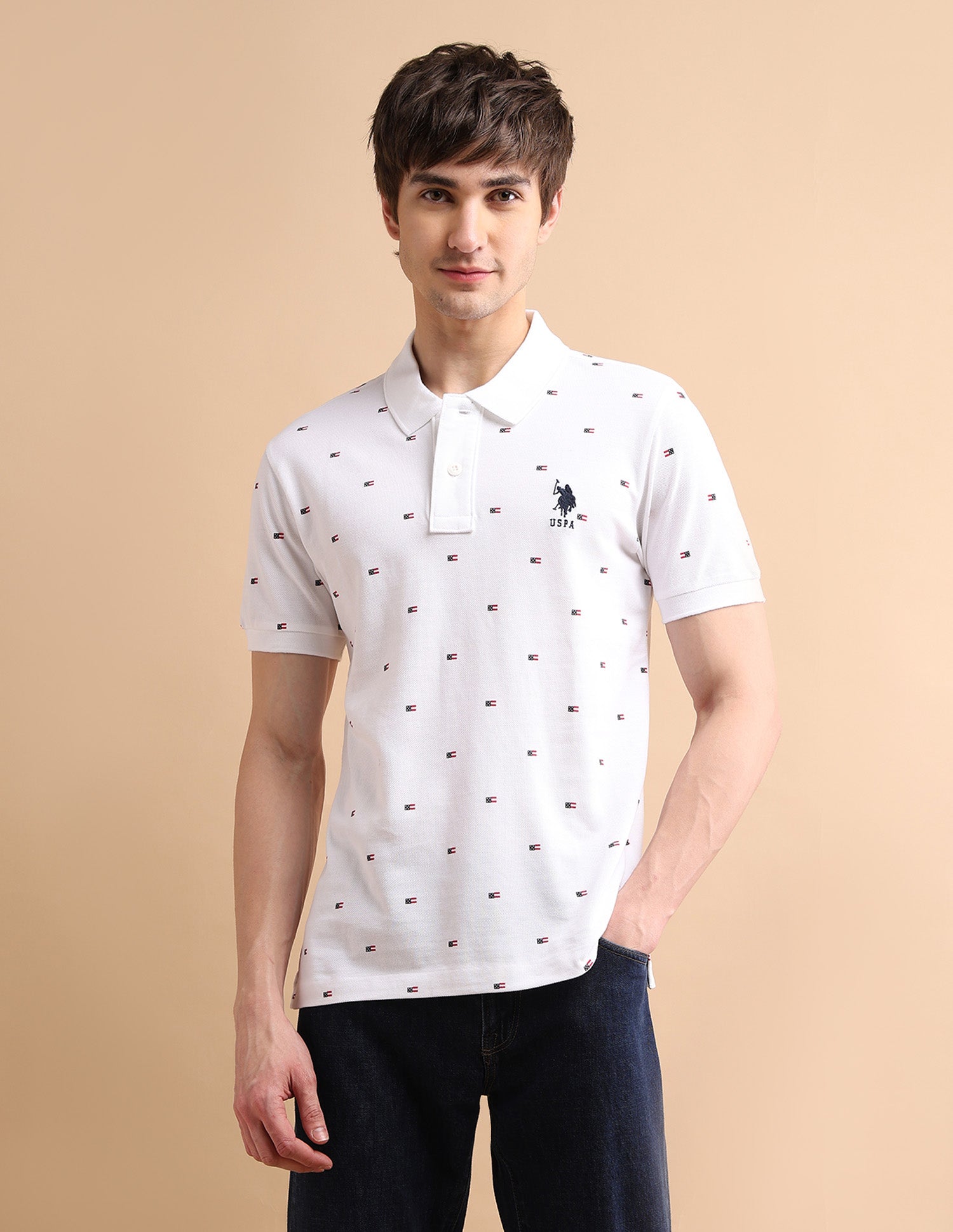 Flag Print Polo Shirt White - U.S. POLO ASSN. | Large