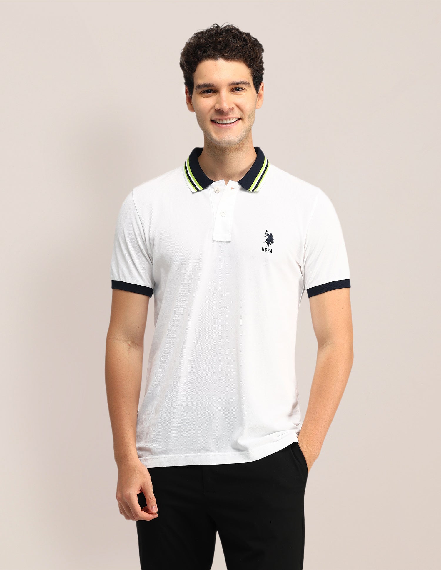 Textured Slim Fit Polo Shirt White - U.S. Polo Assn. India | Large