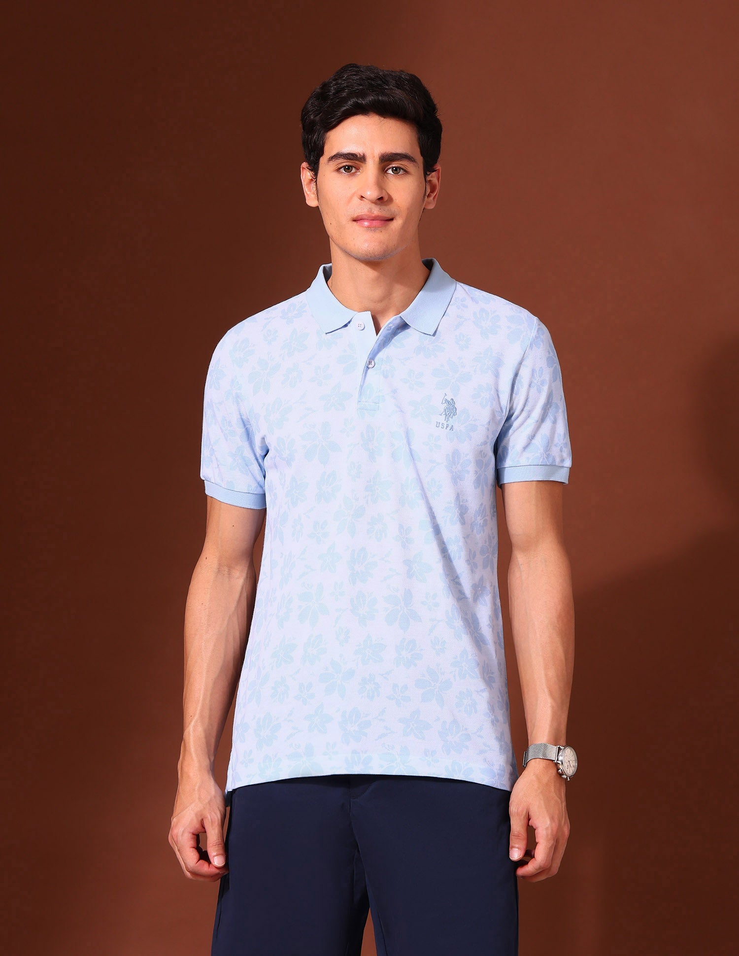 Floral Printed Work and Wander Polo Shirt Light Blue - U.S. Polo Assn. India | Large